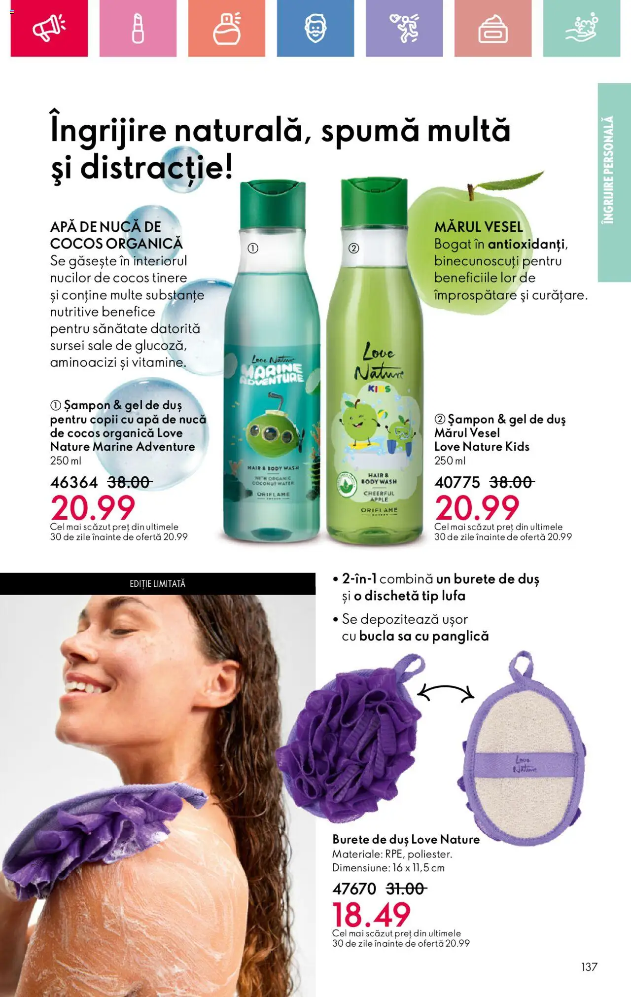 Catalog Oriflame 27 Iulie - 18 August 2025 | Pagina 137 | Produse: Body, Burete, Apple, Apă