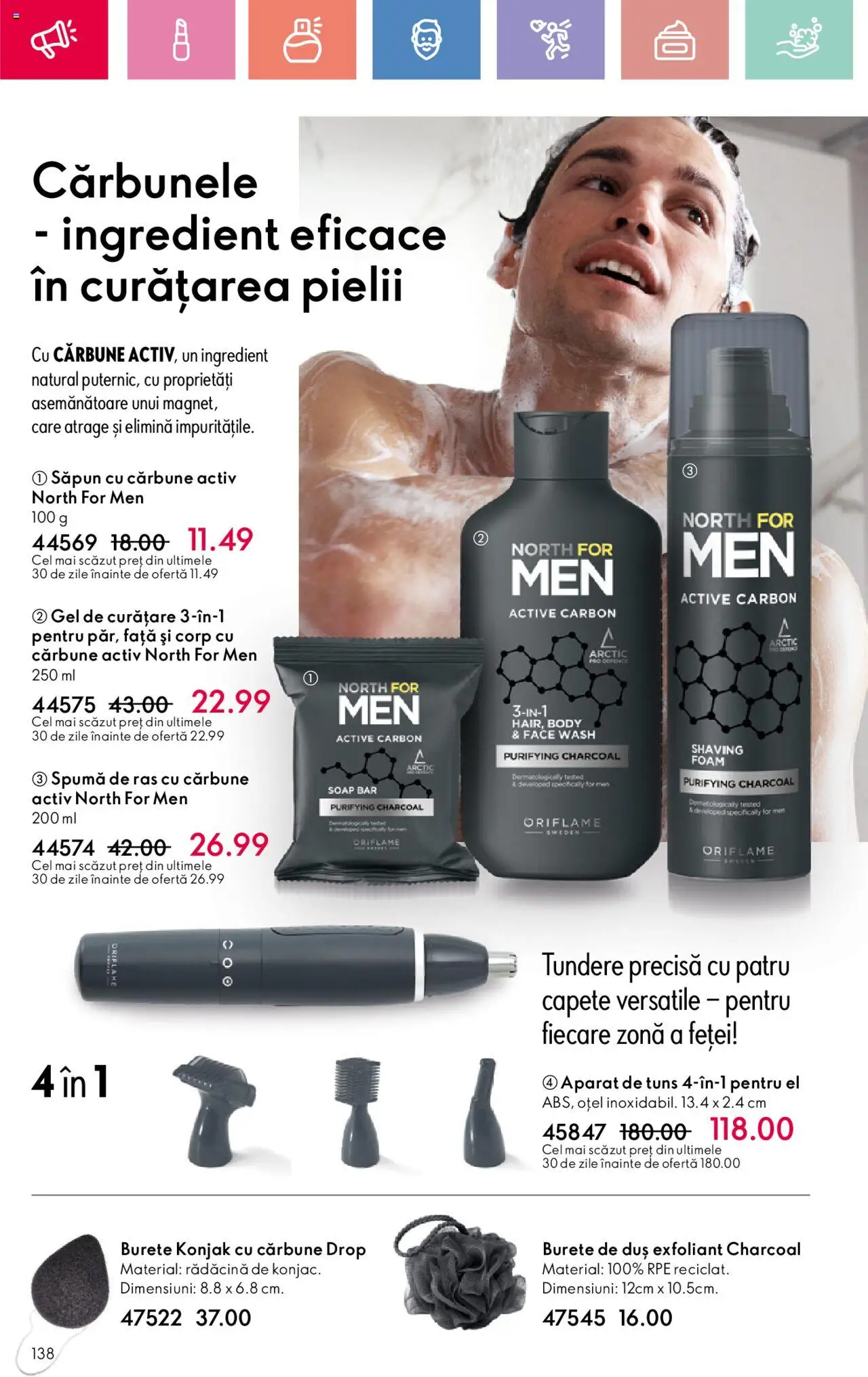 Catalog Oriflame 27 Iulie - 18 August 2025 | Pagina 138 | Produse: Exfoliant, Gel de curățare, Body, Burete