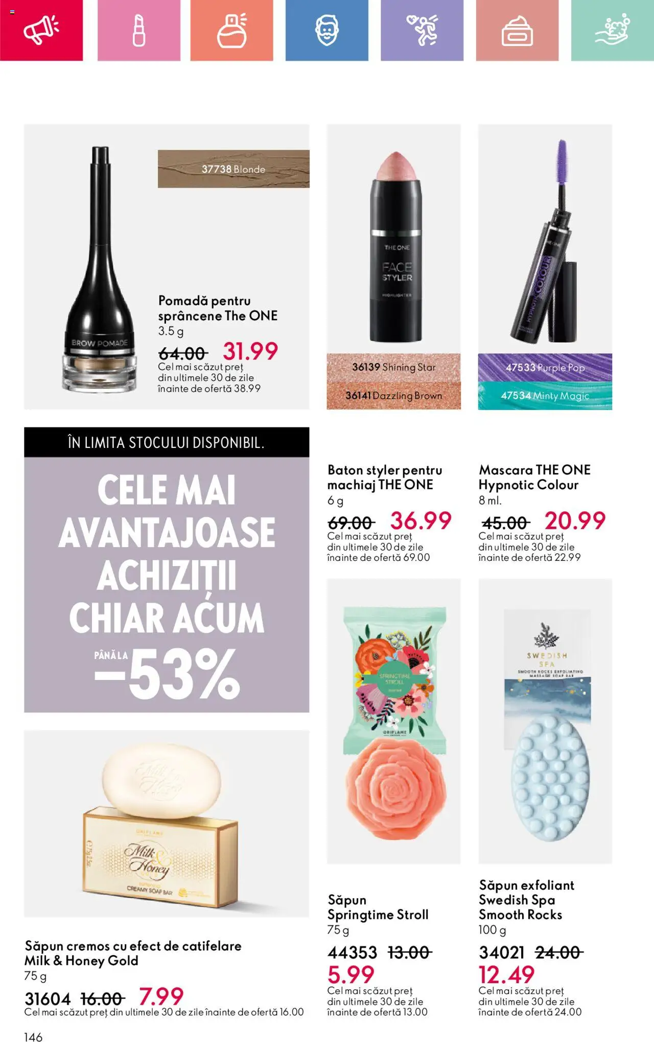 Catalog Oriflame 27 Iulie - 18 August 2025 | Pagina 146 | Produse: Exfoliant, Machiaj, Mascara, Săpun