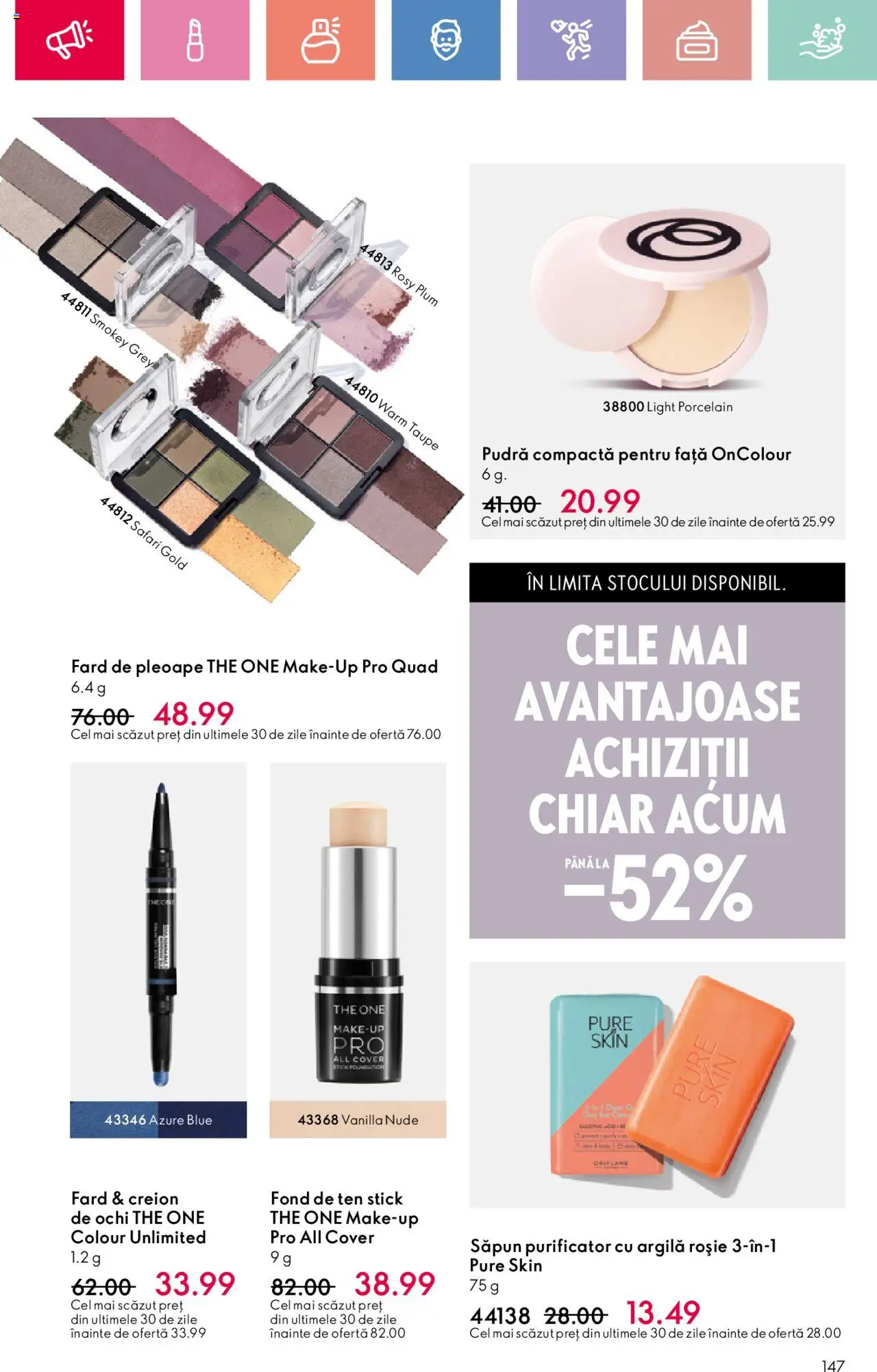 Catalog Oriflame 27 Iulie - 18 August 2025 | Pagina 147 | Produse: Fond de ten, Pudră, Fard de pleoape, Săpun