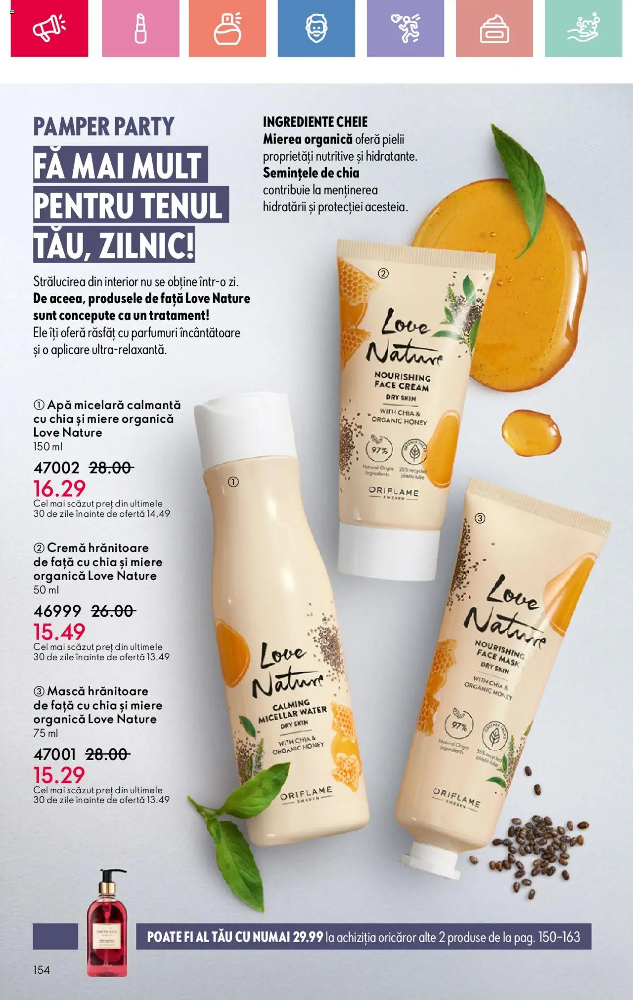 Catalog Oriflame 27 Iulie - 18 August 2025 | Pagina 154 | Produse: Cremă, Apă micelară, Apă