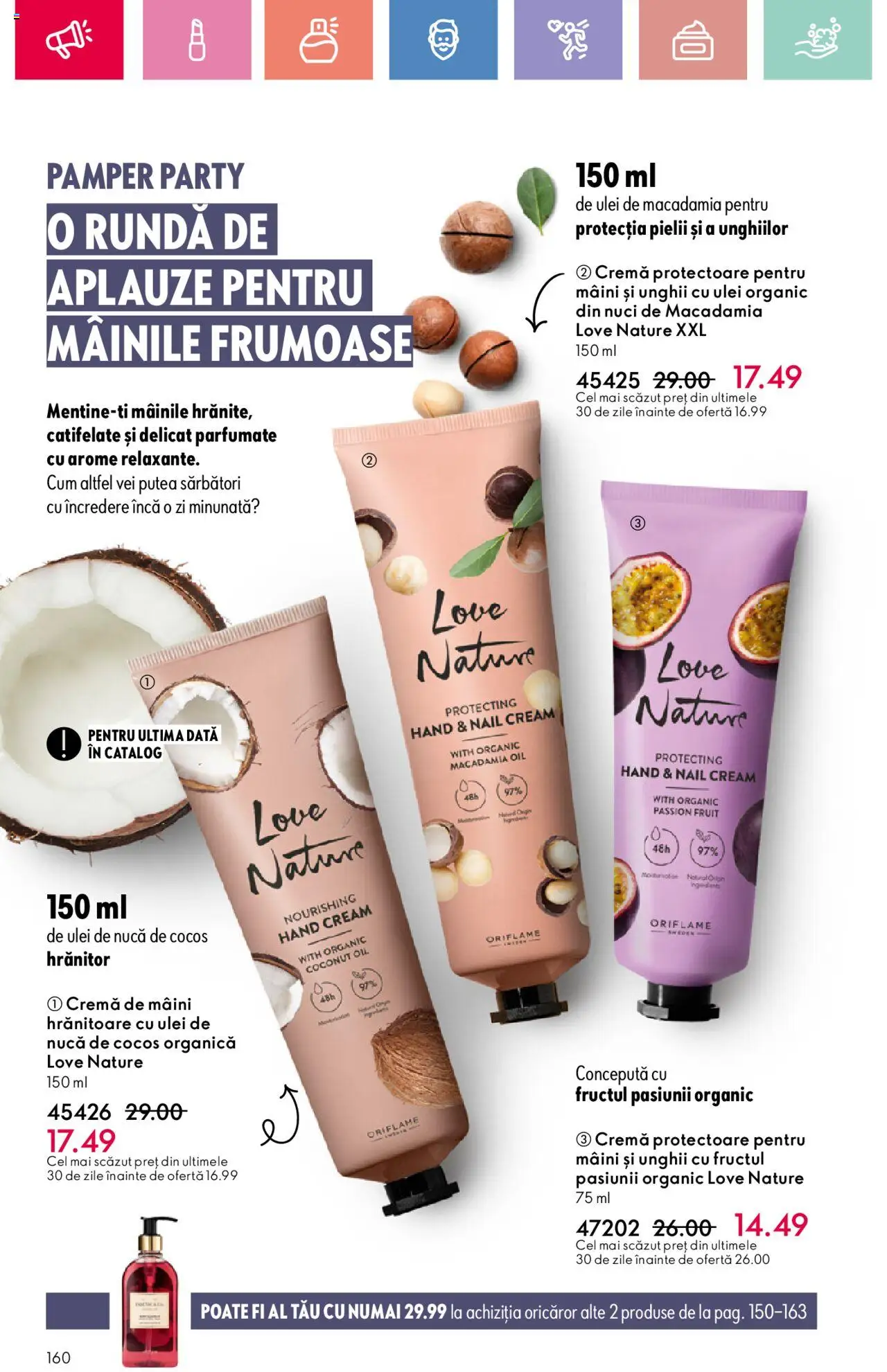 Catalog Oriflame 27 Iulie - 18 August 2025 | Pagina 160 | Produse: Cremă, Ulei, Cremă de mâini, Nuci