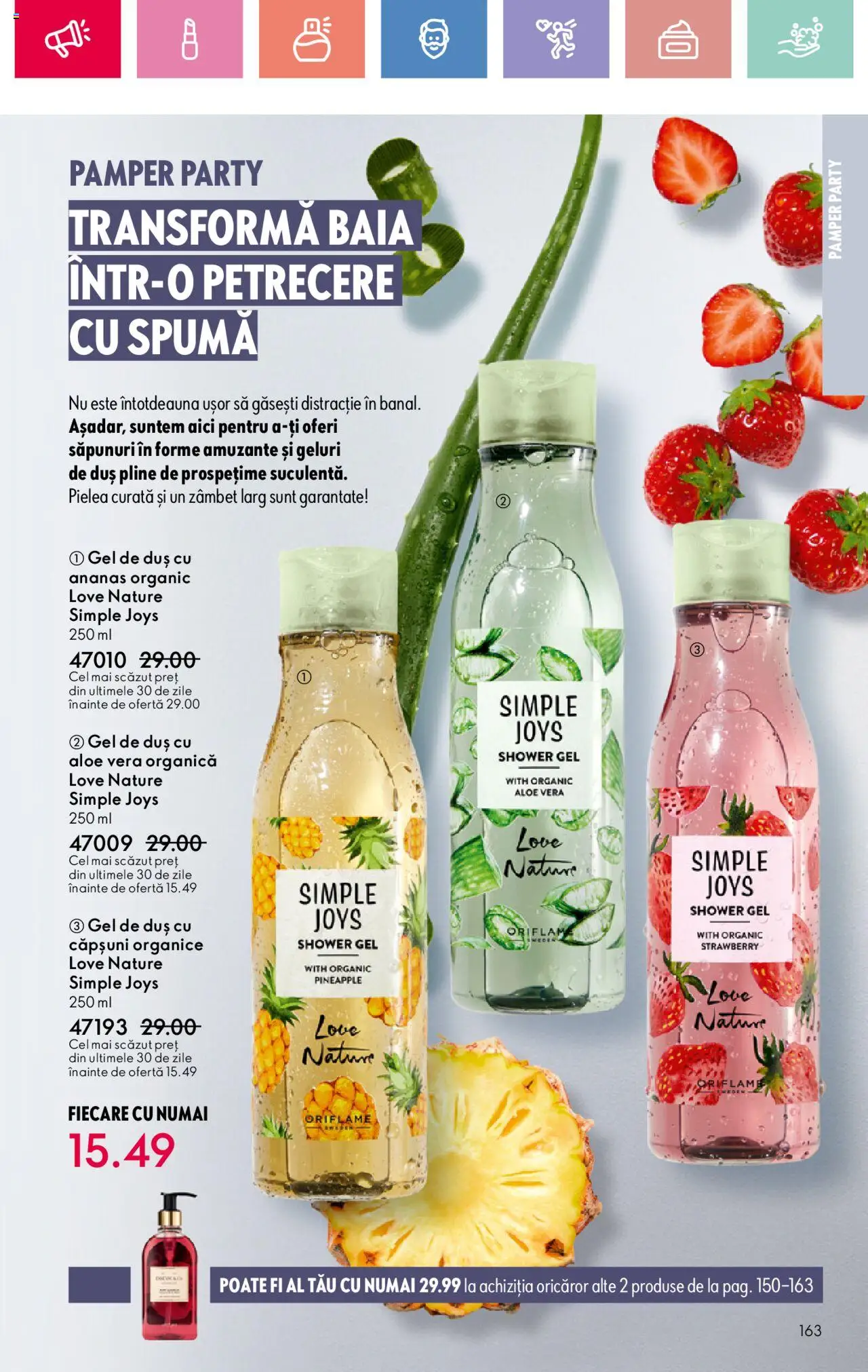 Catalog Oriflame 27 Iulie - 18 August 2025 | Pagina 163 | Produse: Aloe vera, Duș, Gel de duș, Căpșuni