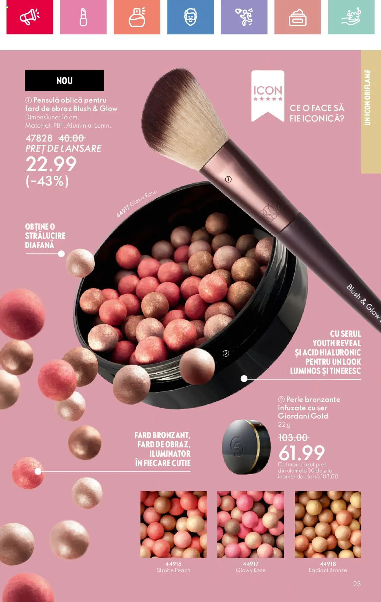Catalog Oriflame 27 Iulie - 18 August 2025 | Pagina 23 | Produse: Perle bronzante, Akrilik boya, Cutie, Iluminator