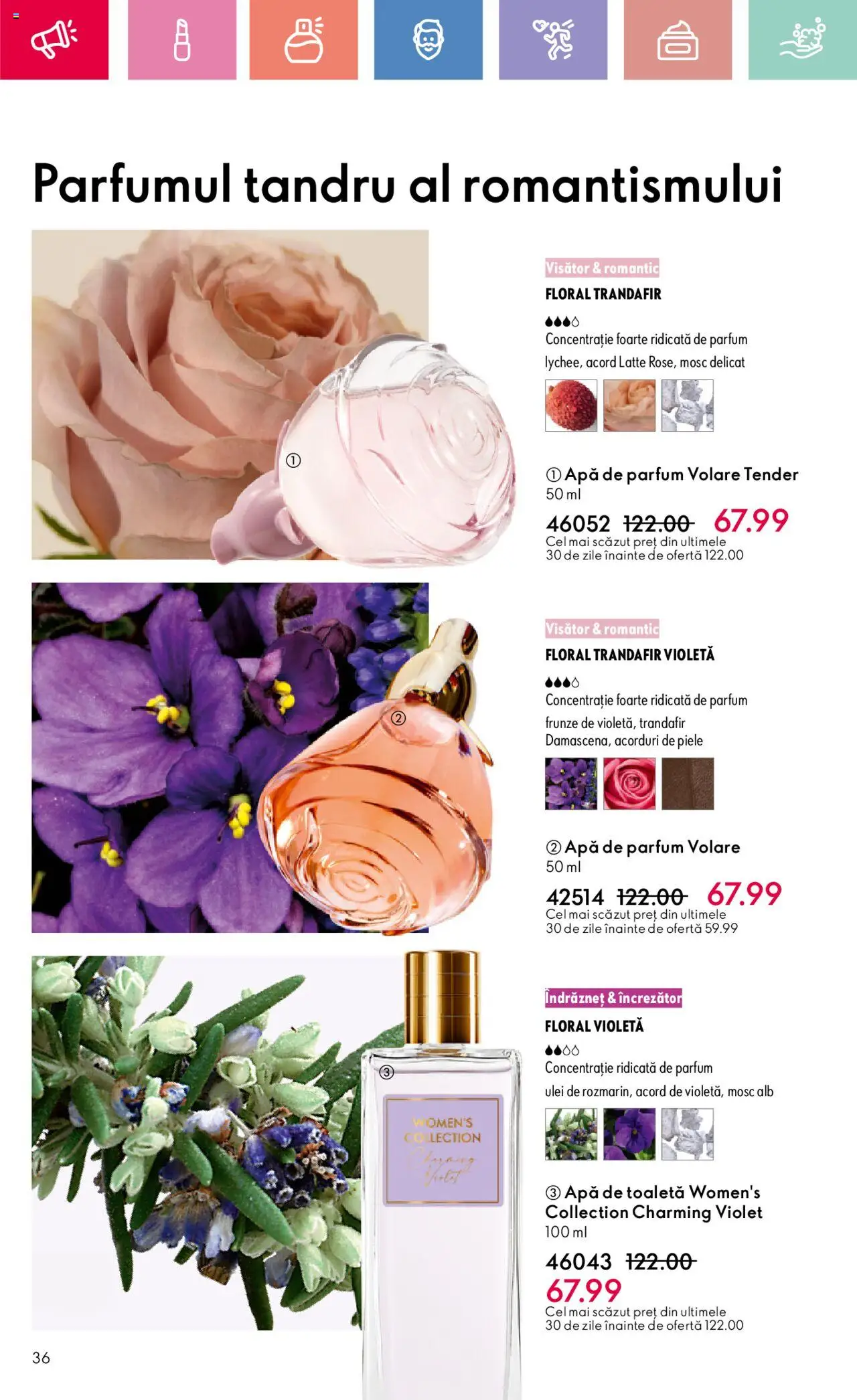 Catalog Oriflame 27 Iulie - 18 August 2025 | Pagina 36 | Produse: Apă de parfum, Trandafir, Apă de toaletă, Apă