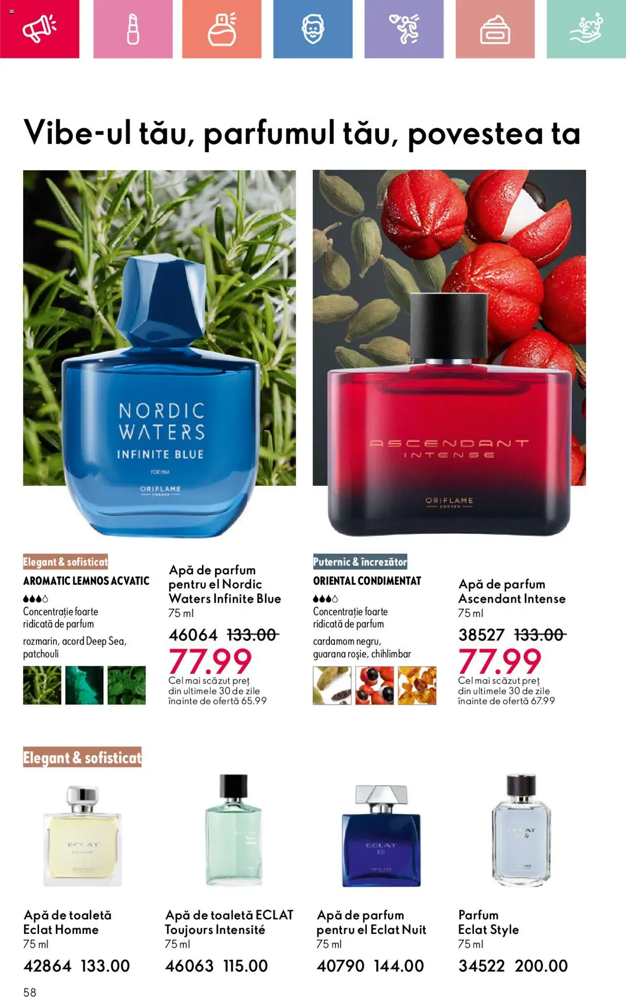 Catalog Oriflame 27 Iulie - 18 August 2025 | Pagina 58 | Produse: Delgeç, Toaletă, Apă de toaletă, Apă