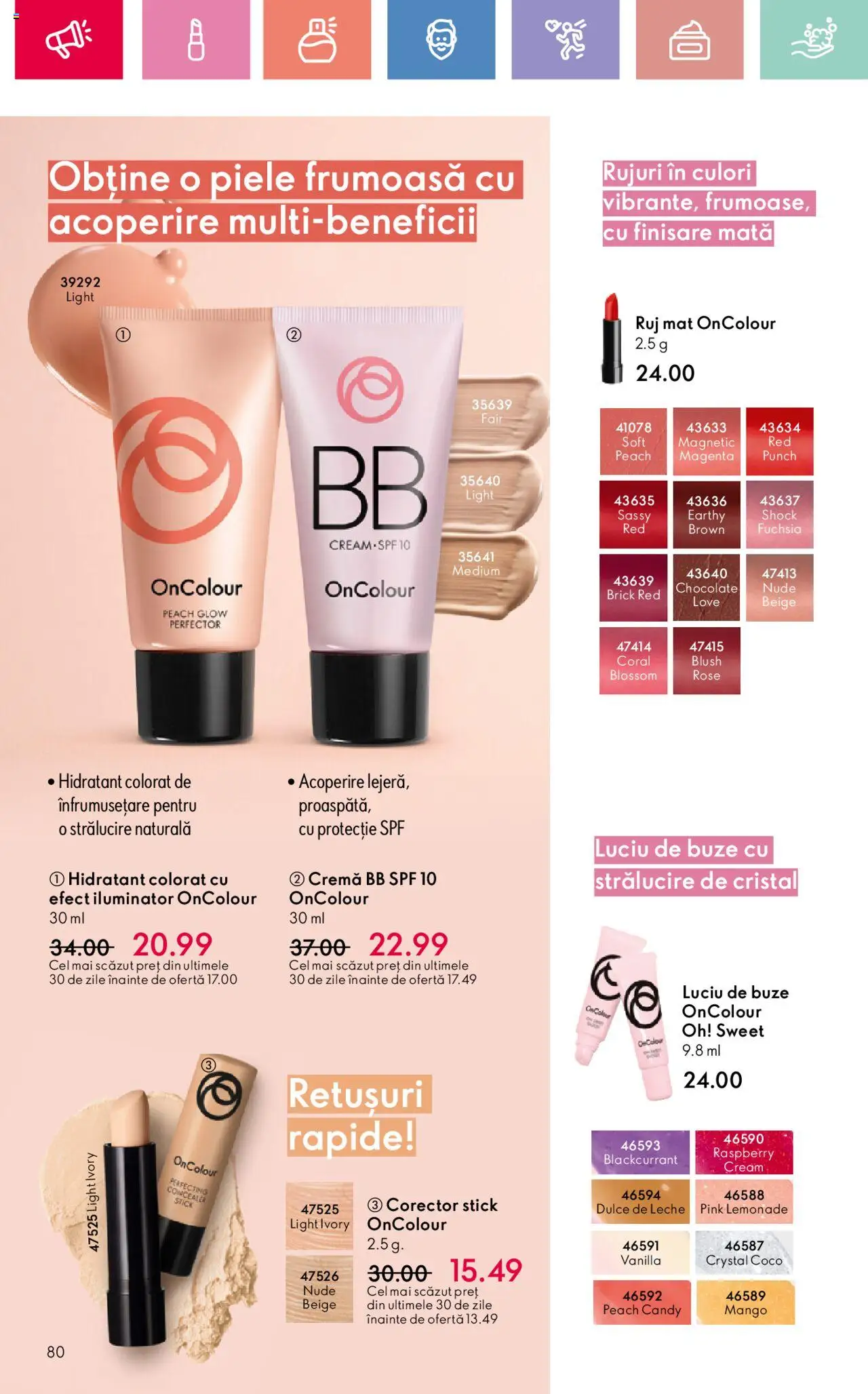 Catalog Oriflame 27 Iulie - 18 August 2025 | Pagina 80 | Produse: Concealer, Blush, Ruj, Cremă