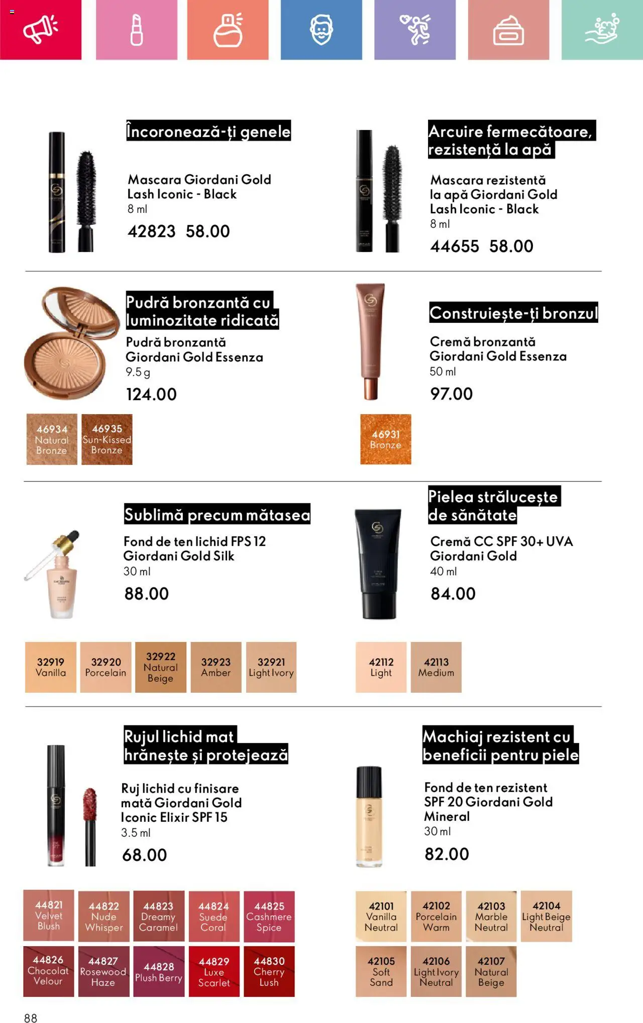 Catalog Oriflame 27 Iulie - 18 August 2025 | Pagina 88 | Produse: Elixir, Pudră, Mascara, Ruj