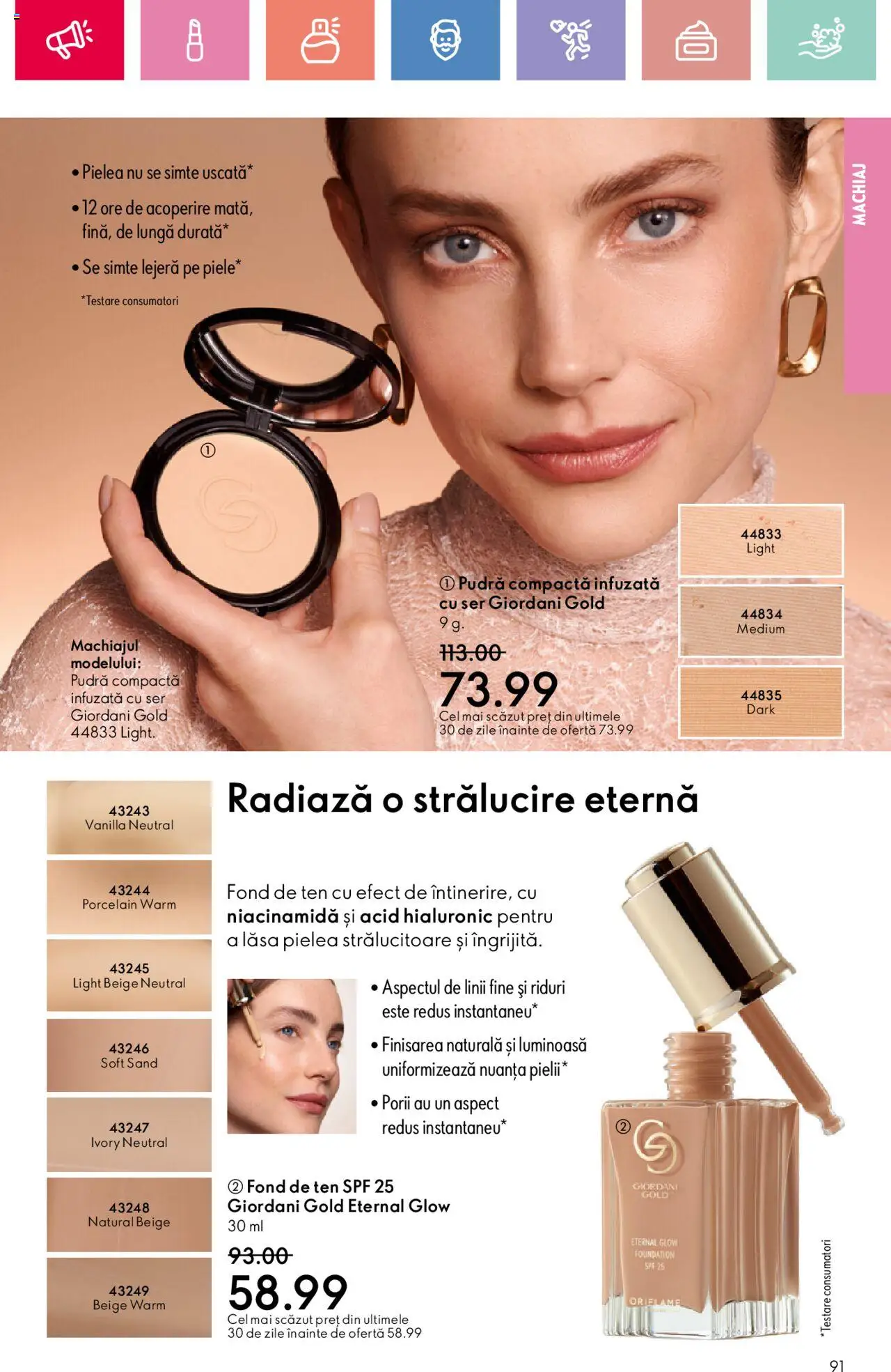 Catalog Oriflame 27 Iulie - 18 August 2025 | Pagina 91 | Produse: Fond de ten, Machiaj, Pudră