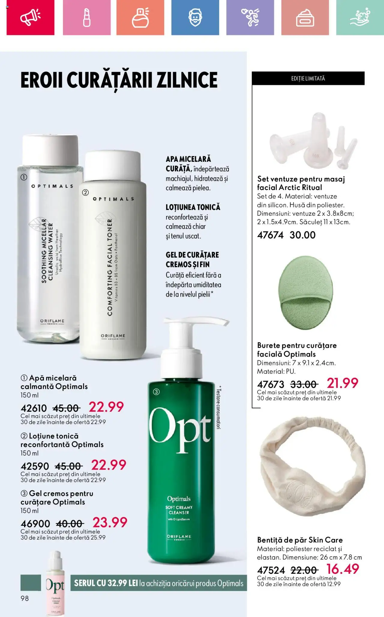 Catalog Oriflame 27 Iulie - 18 August 2025 | Pagina 98 | Produse: Gel de curățare, Toner, Burete, Apă micelară