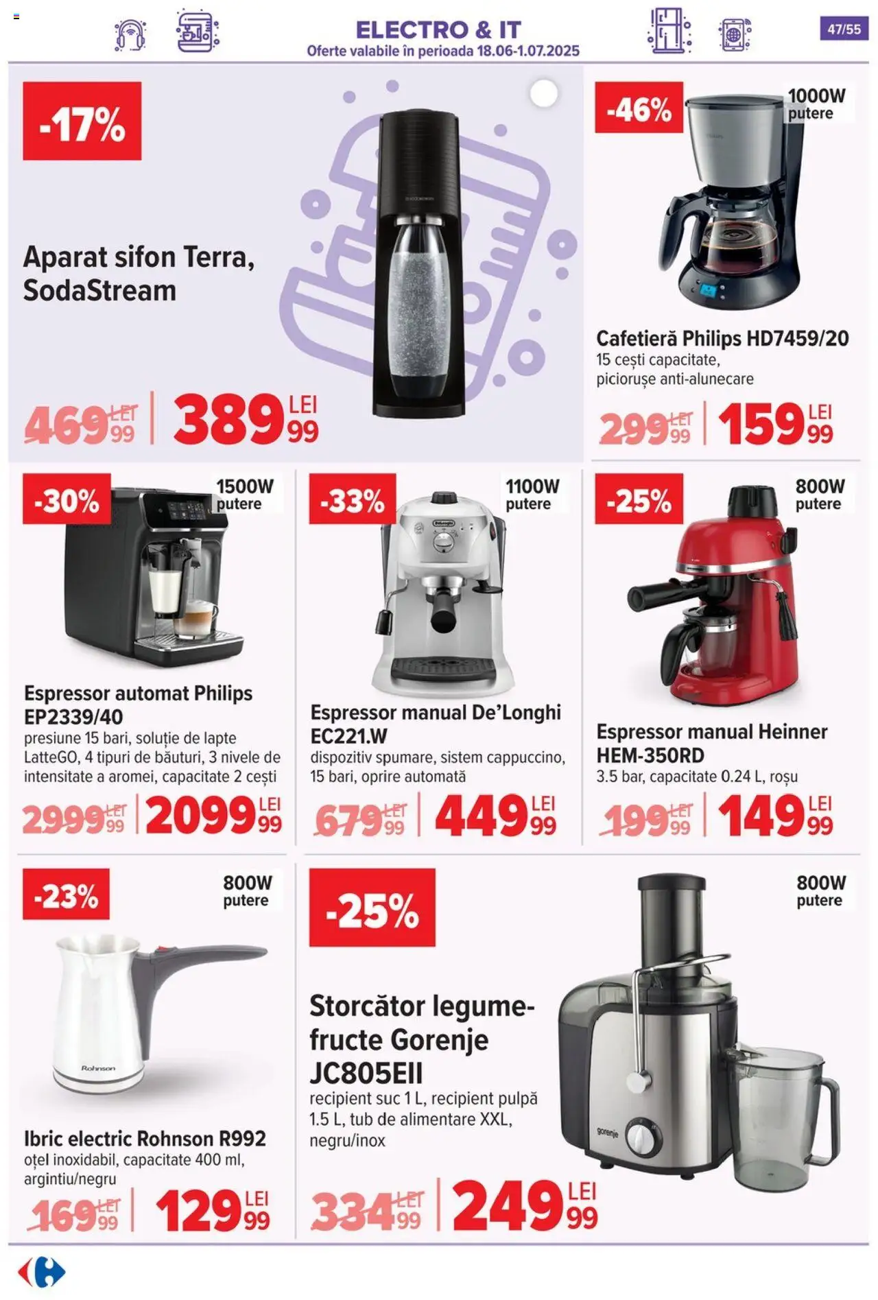 Catalog Carrefour 25 - 30 Iunie 2025 | Pagina 47 | Produse: Enginar, Cafetieră, Suc, Fructe