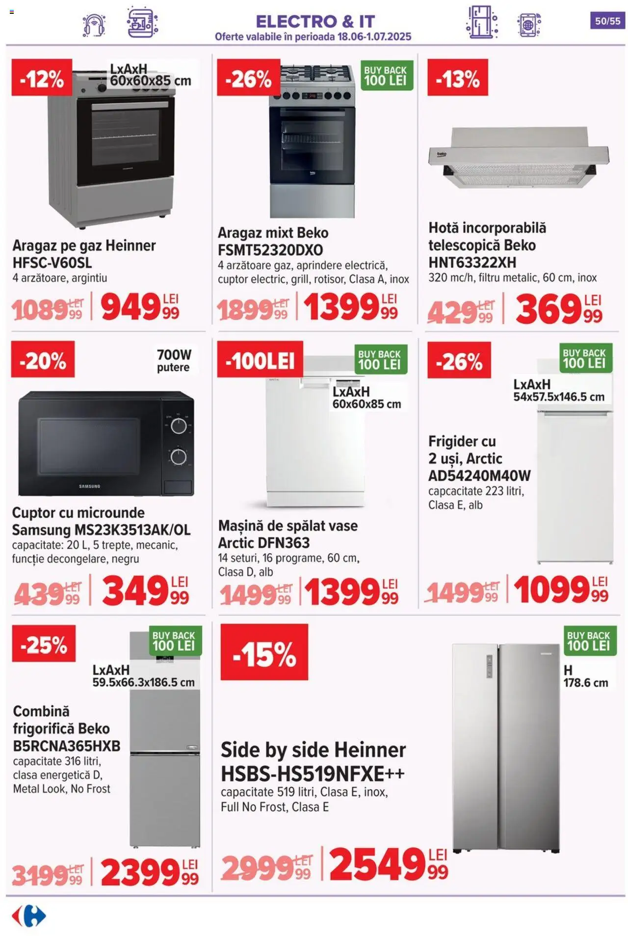 Catalog Carrefour 25 - 30 Iunie 2025 | Pagina 50 | Produse: Hotă, Frigider, Cuptor Cu Microunde, Combină frigorifică
