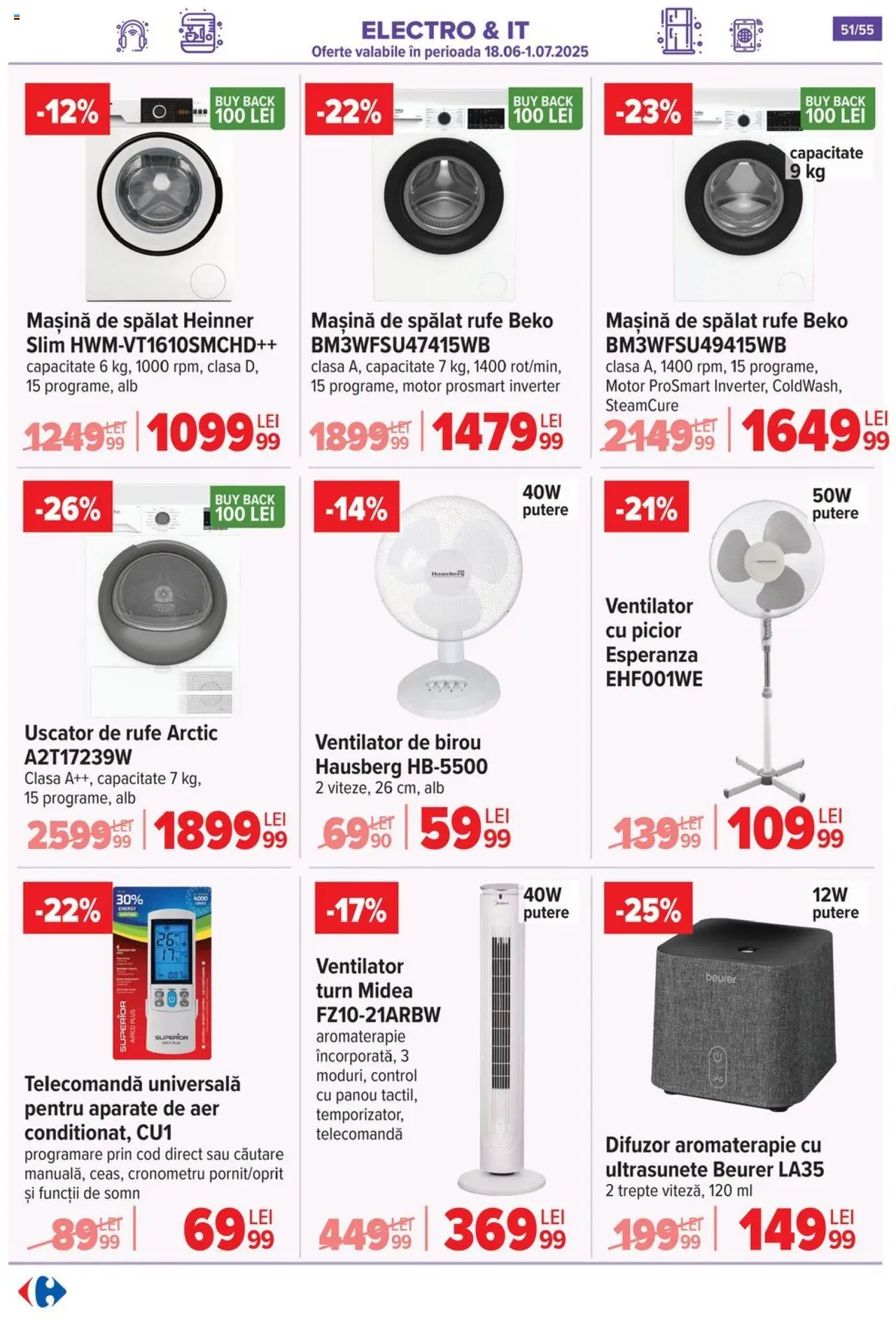 Catalog Carrefour 25 - 30 Iunie 2025 | Pagina 51 | Produse: Difuzor, Uscător, Çikolatalı gofret, Ventilator