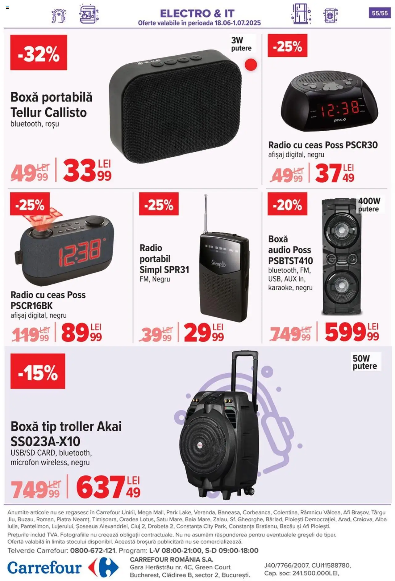 Catalog Carrefour 25 - 30 Iunie 2025 | Pagina 55 | Produse: Ceas, Audio, Microfon, Boxă portabilă