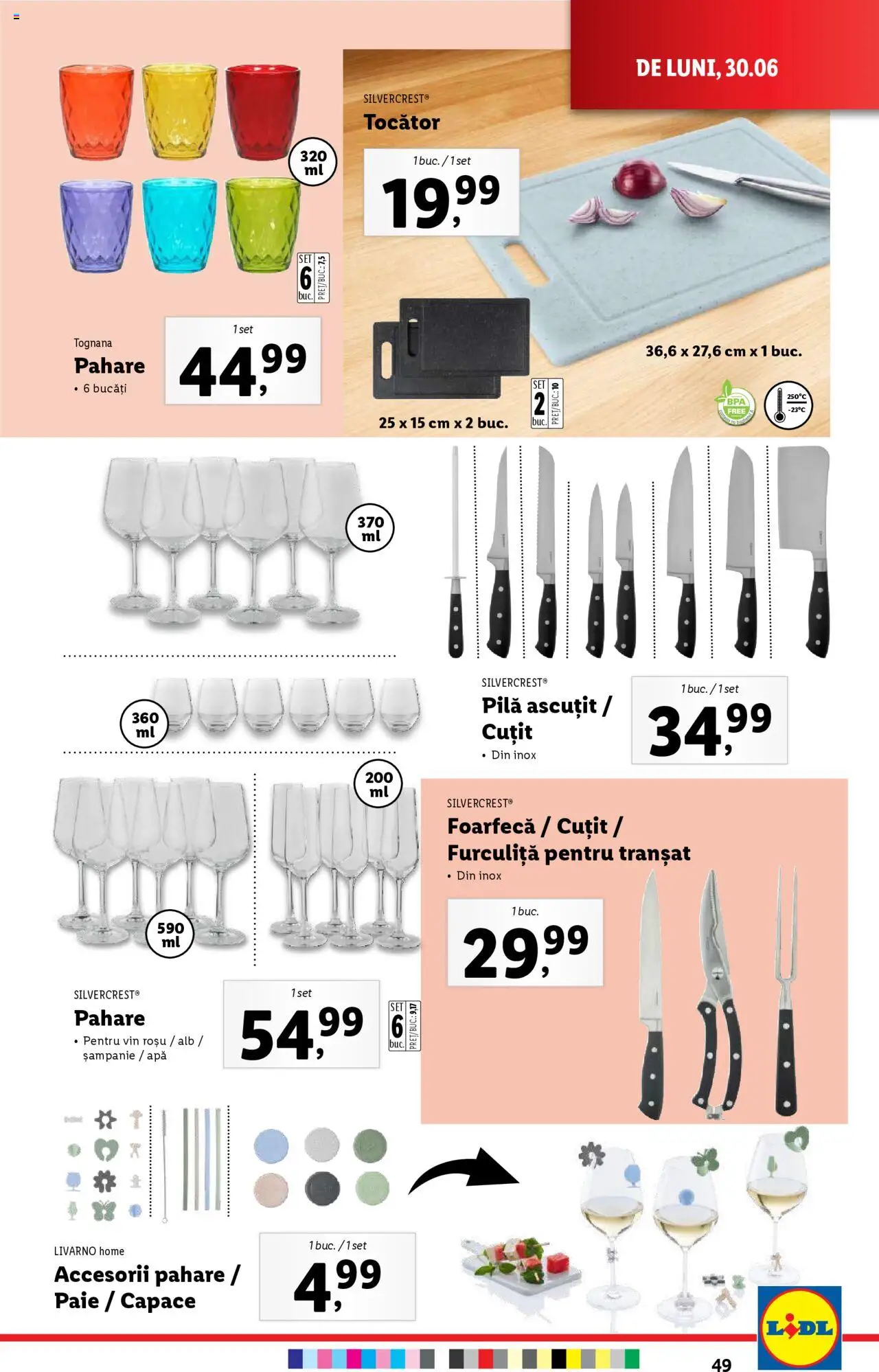 Catalog LIDL 30 Iunie - 5 Iulie 2025 | Pagina 49 | Produse: Pahare, Cuțit, Vin, Apă