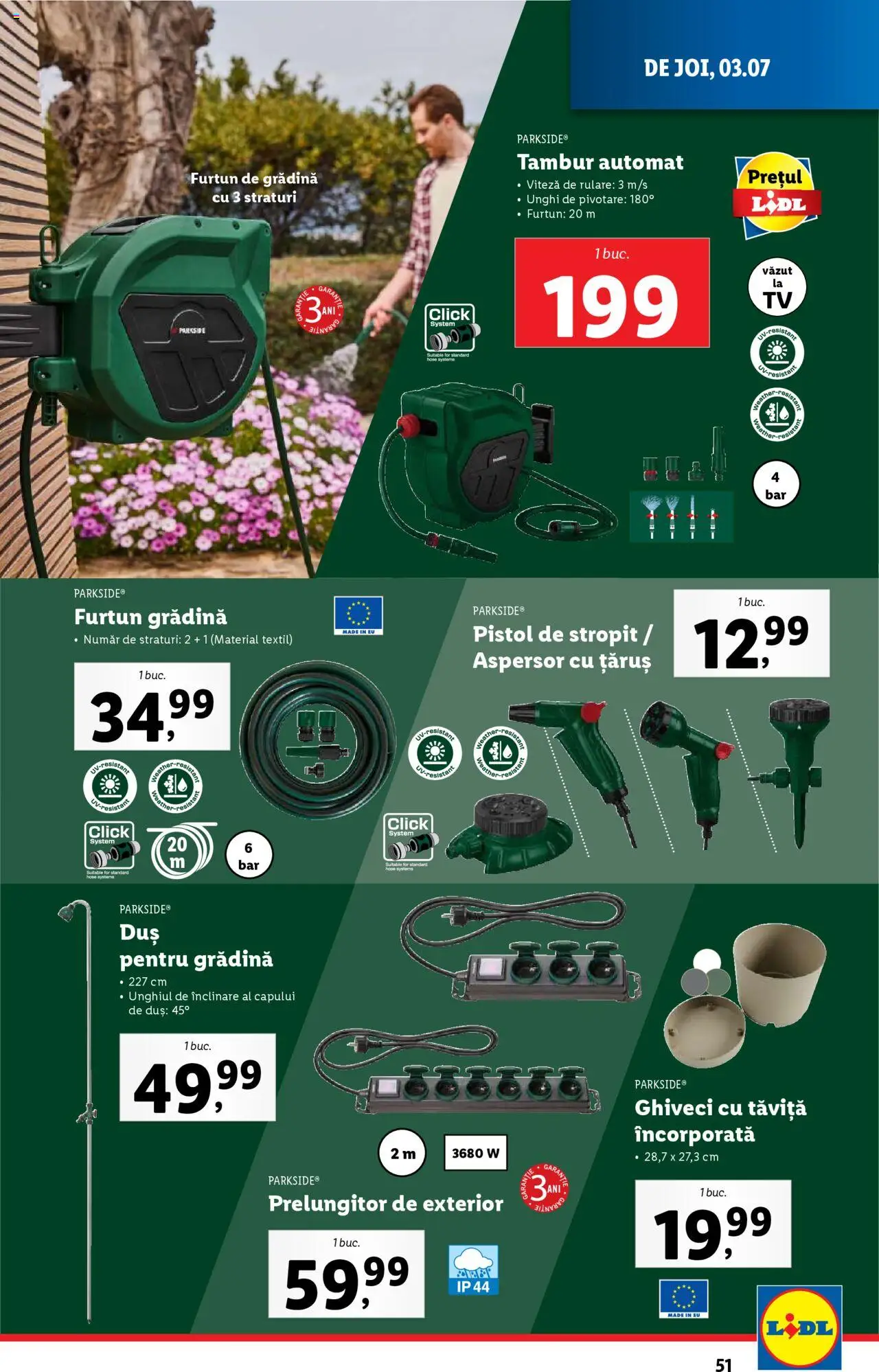 Catalog LIDL 30 Iunie - 5 Iulie 2025 | Pagina 51 | Produse: Prelungitor, Duș, Ghiveci