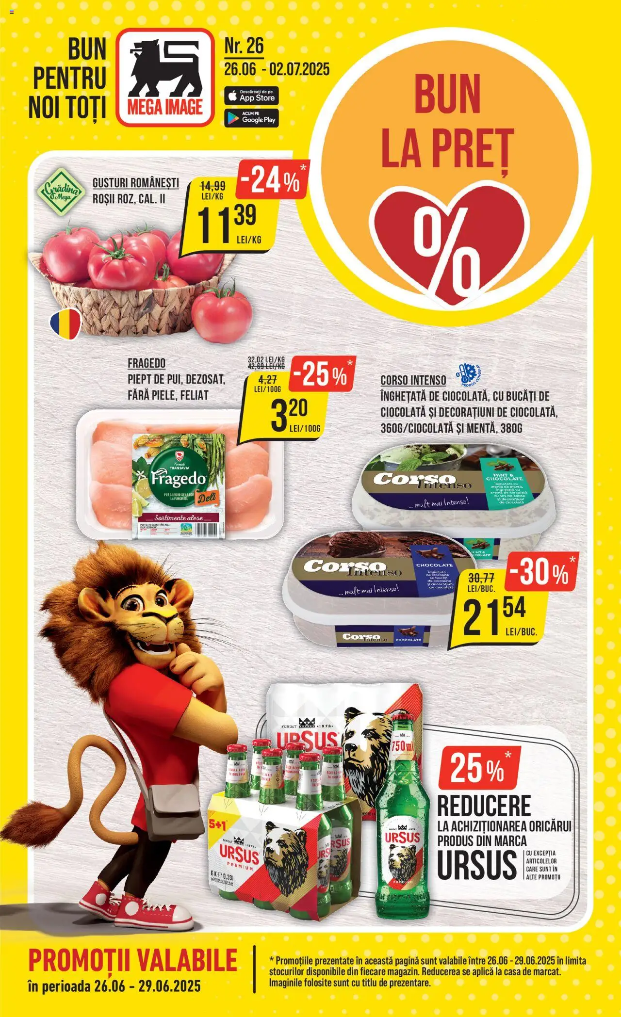 Catalog Mega Image 26 Iunie - 1 Iulie 2025 | Pagina 1 | Produse: Ciocolată, Cacao, Înghețată, Sos