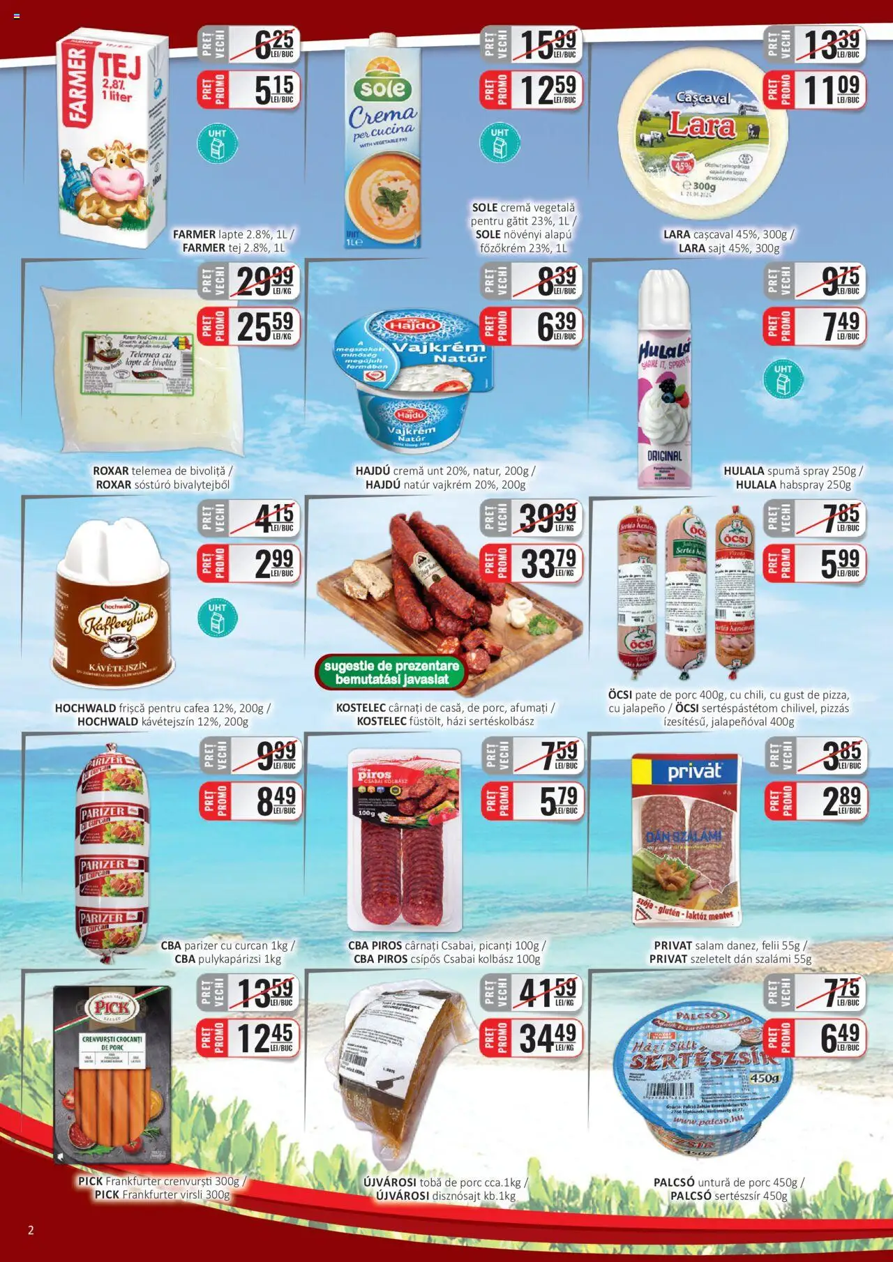 Catalog CBA 1 - 14 Iulie 2025 | Pagina 2 | Produse: Cașcaval, Crenvurști, Salam, Frișcă
