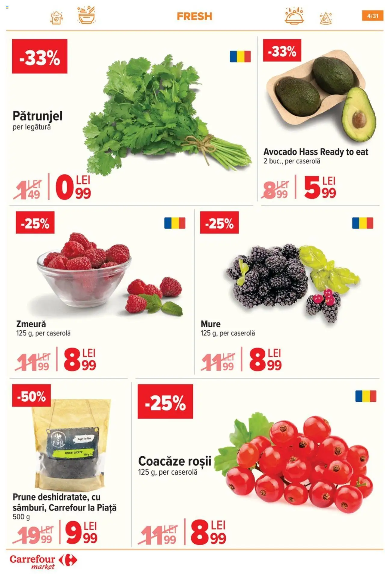 Catalog Carrefour 2 - 7 Iulie 2025 | Pagina 4 | Produse: Zmeură, Pătrunjel, Roșii, Avocado
