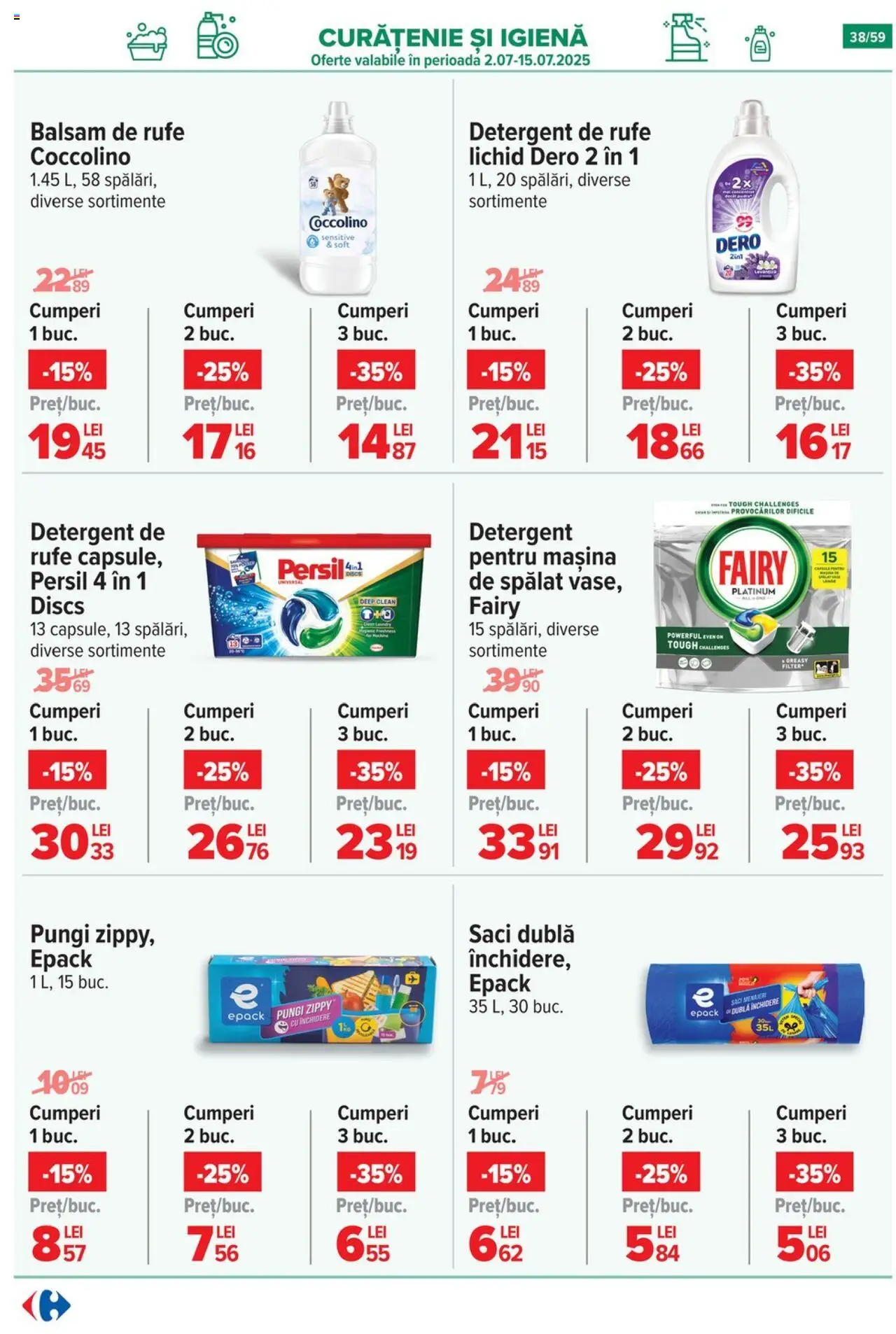 Catalog Carrefour 2 - 7 Iulie 2025 | Pagina 38 | Produse: Mașină De Spălat, Saci menajeri, Detergent, Balsam de rufe