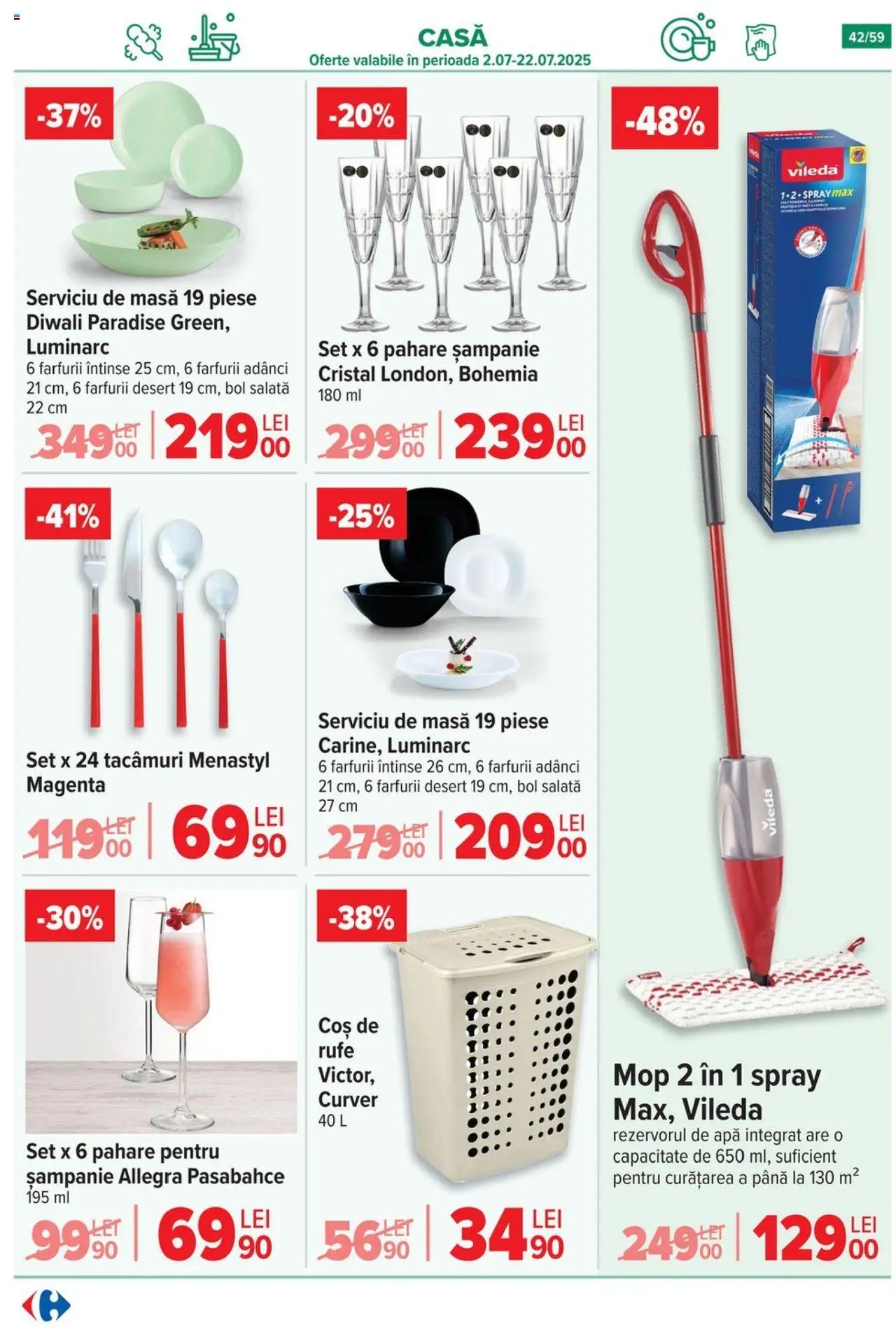 Catalog Carrefour 2 - 7 Iulie 2025 | Pagina 42 | Produse: Pahare, Mop, Masă, Salată