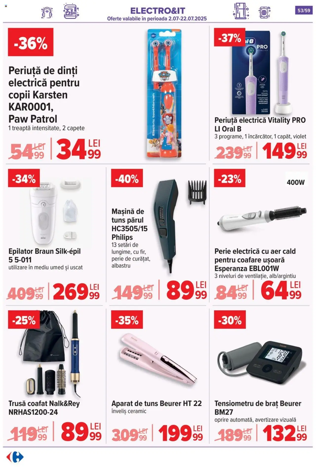 Catalog Carrefour 2 - 7 Iulie 2025 | Pagina 53 | Produse: Tensiometru, Perie, Periuță de dinți, Mașină de tuns