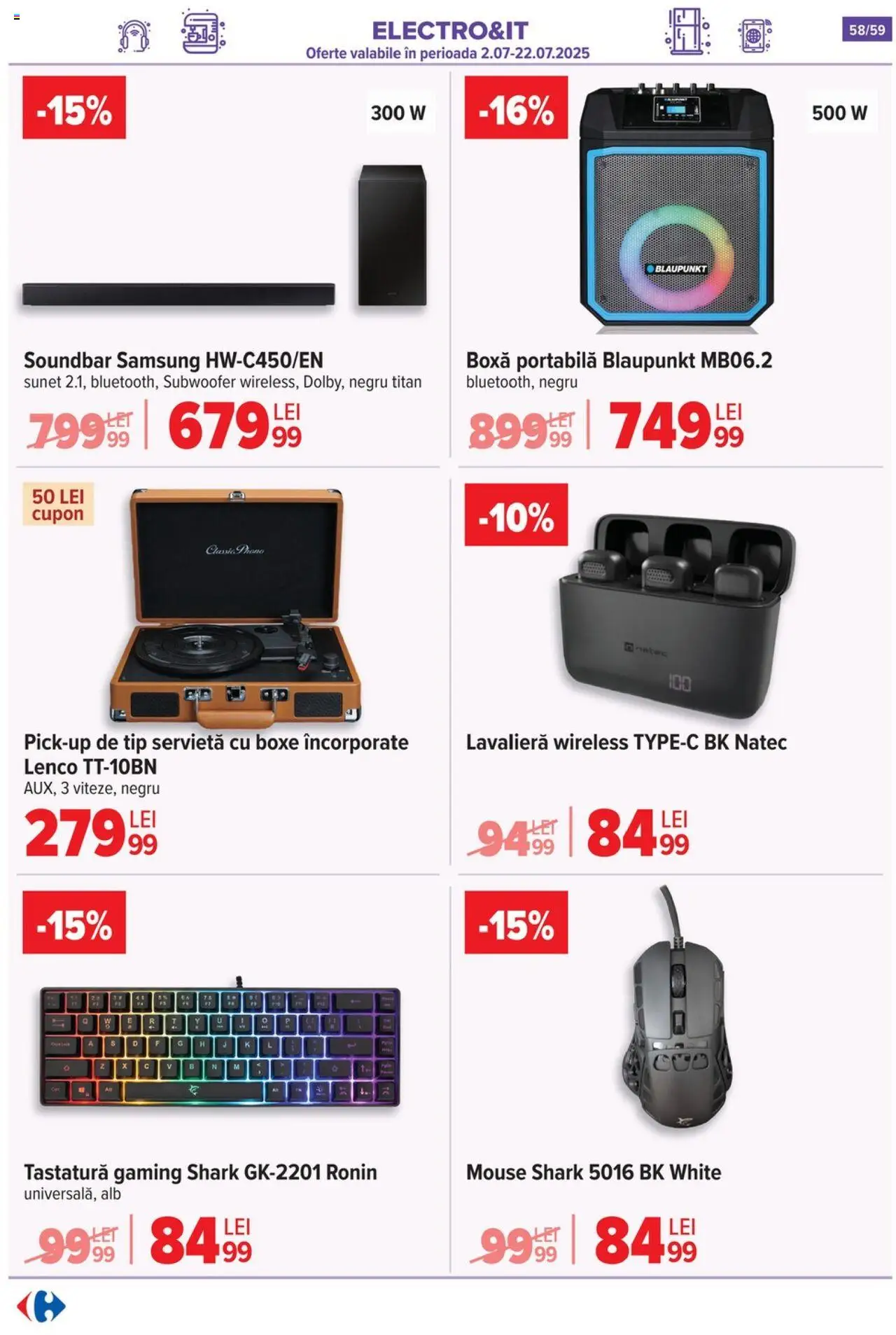 Catalog Carrefour 2 - 7 Iulie 2025 | Pagina 58 | Produse: Soundbar, Mouse, Tastatură, Boxă portabilă