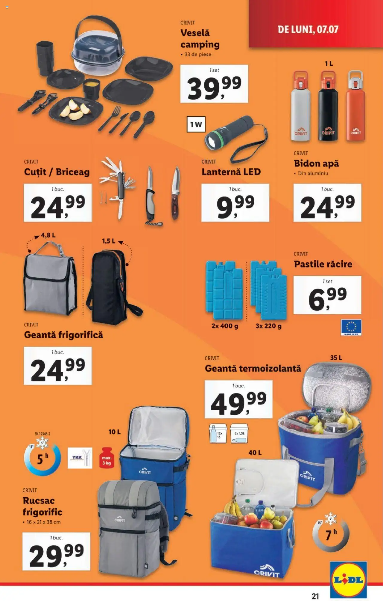 Catalog LIDL 7 - 12 Iulie 2025 | Pagina 21 | Produse: Geantă, Cuțit, Apă, Rucsac