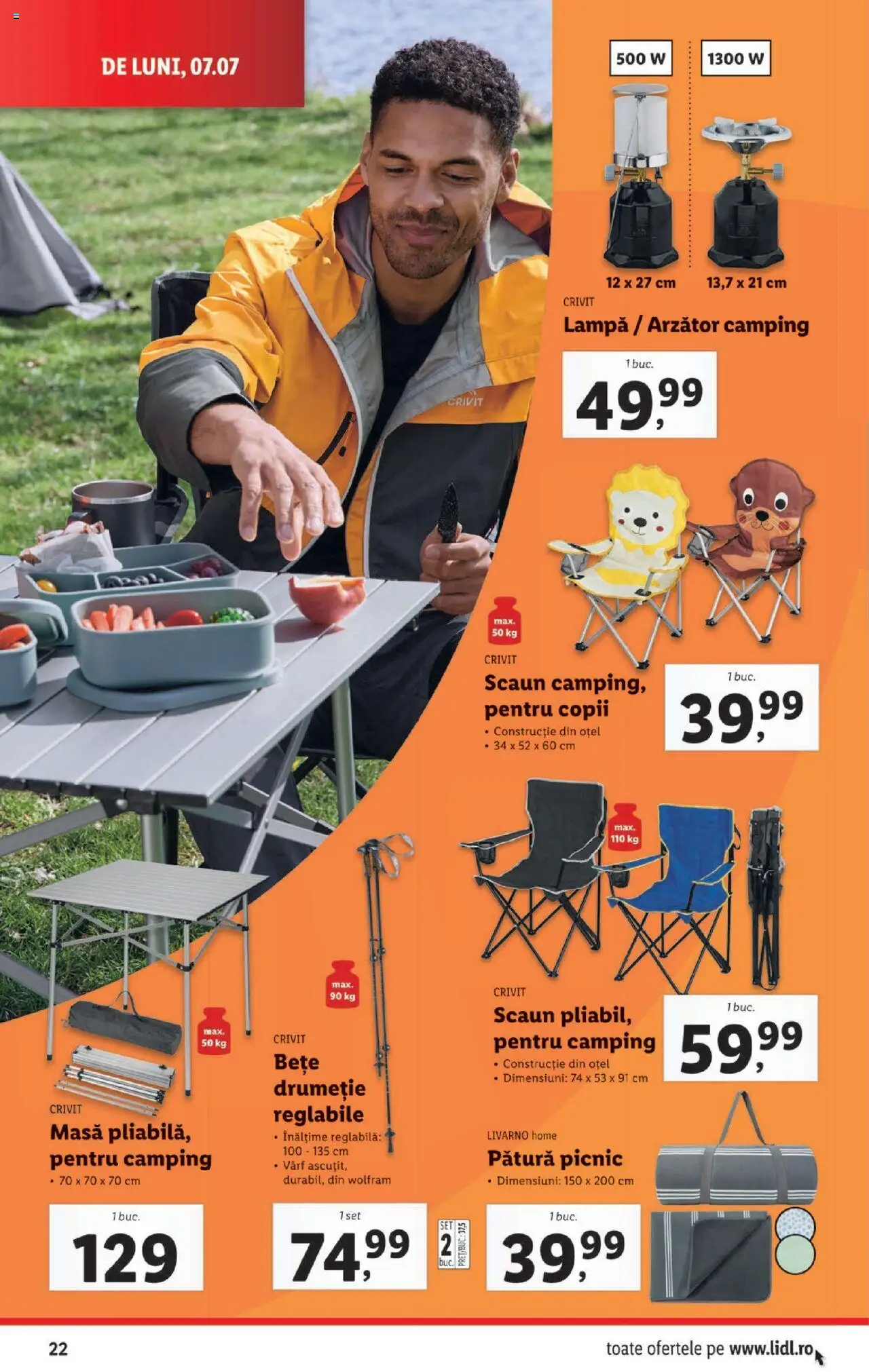 Catalog LIDL 7 - 12 Iulie 2025 | Pagina 22 | Produse: Pătură, Masă, Scaun, Lampă