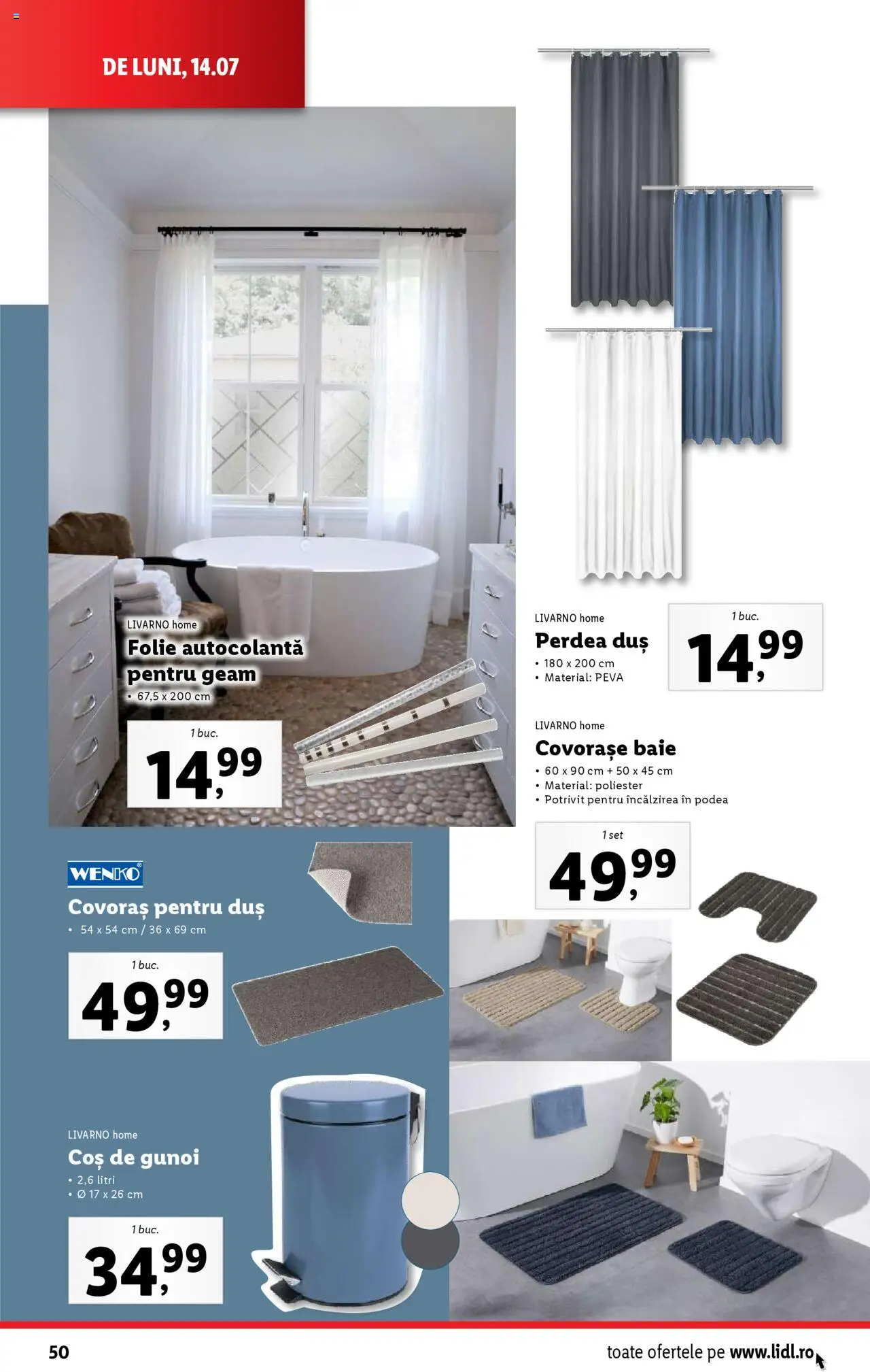 Catalog LIDL 14 - 19 Iulie 2025 | Pagina 50 | Produse: Coș, Duș, Perdea
