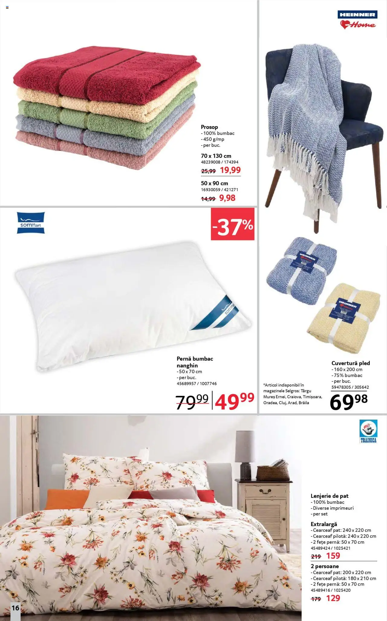 Catalog Selgros 11 - 23 Iulie 2025 | Pagina 16 | Produse: Pat, Lenjerie de pat, Pernă, Pilotă