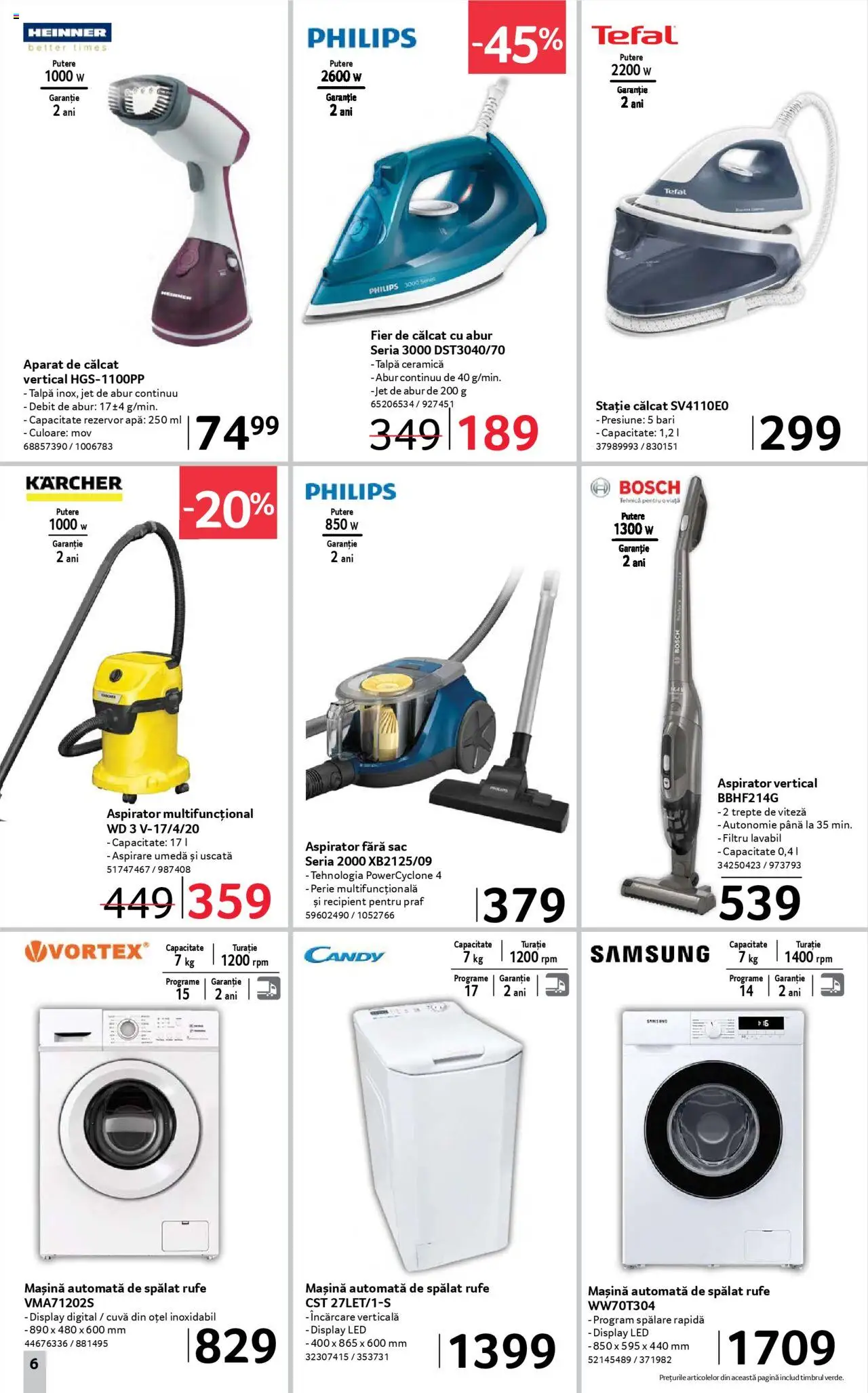 Catalog Selgros 11 - 23 Iulie 2025 | Pagina 6 | Produse: Aparat de călcat, Fier de călcat, Aspirator, Perie