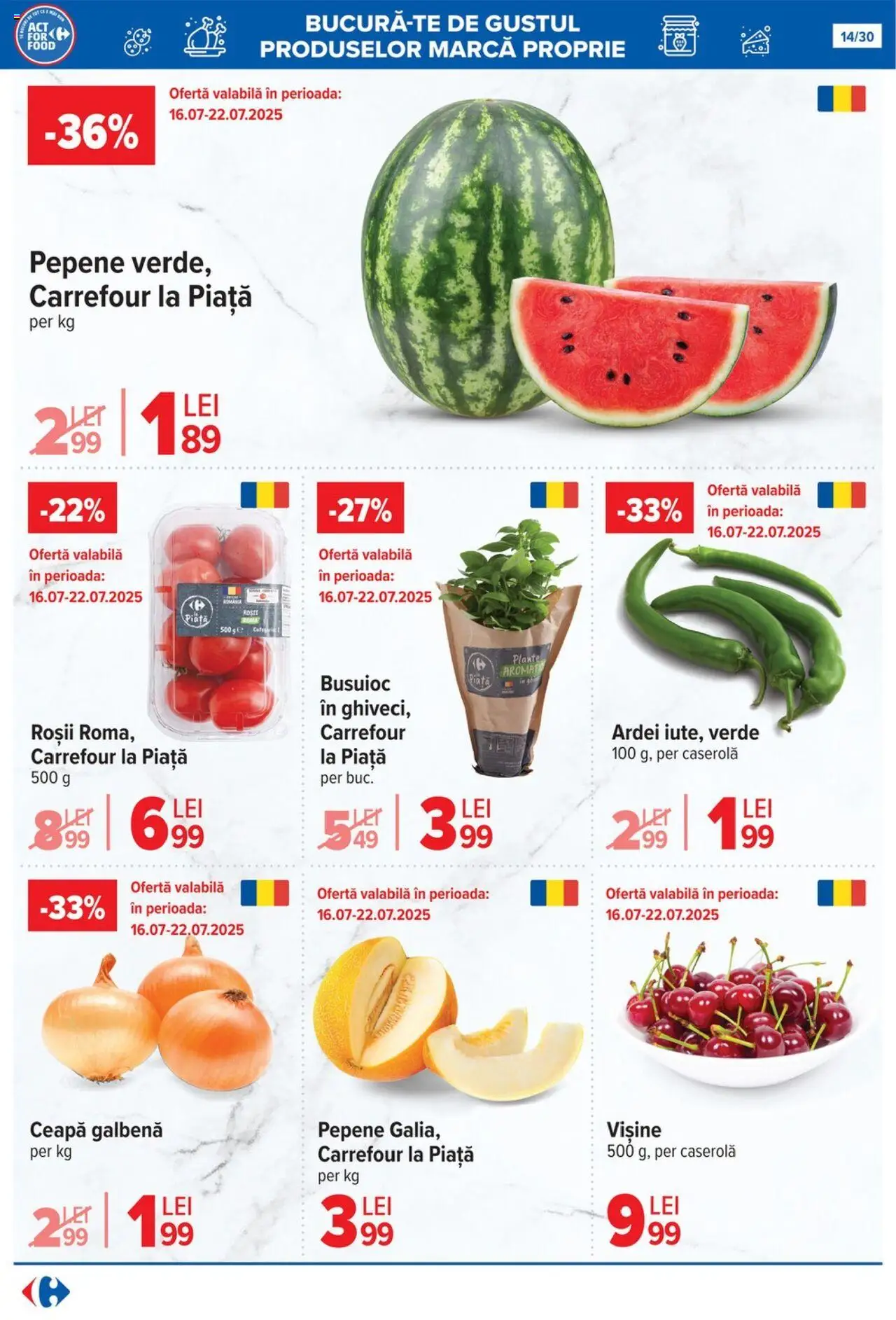 Catalog Carrefour 16 - 28 Iulie 2025 | Pagina 14 | Produse: Ceapă galbenă, Ardei, Roșii, Ceapă