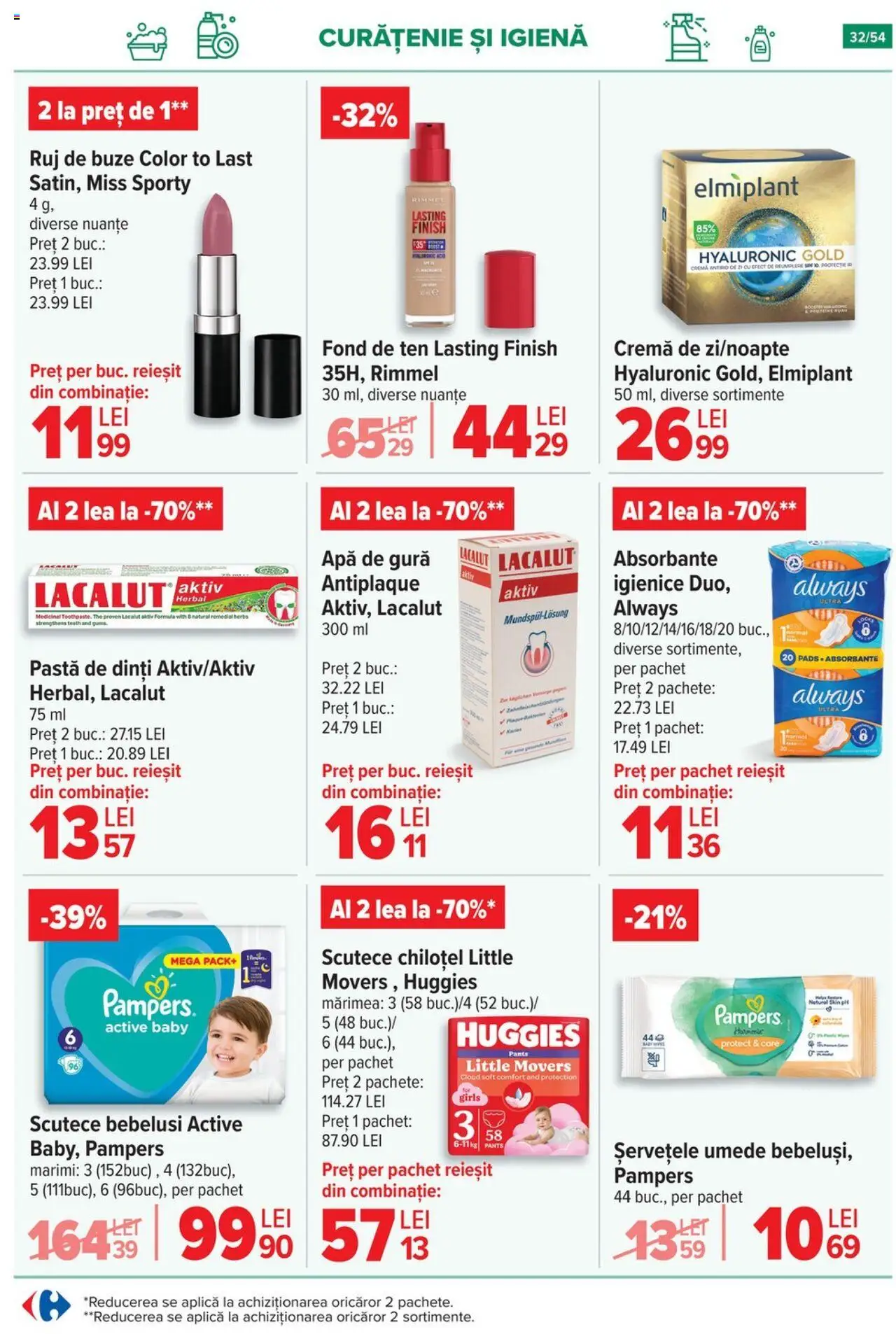 Catalog Carrefour 16 - 21 Iulie 2025 | Pagina 32 | Produse: Fond de ten, Ruj, Pastă de dinți, Absorbante
