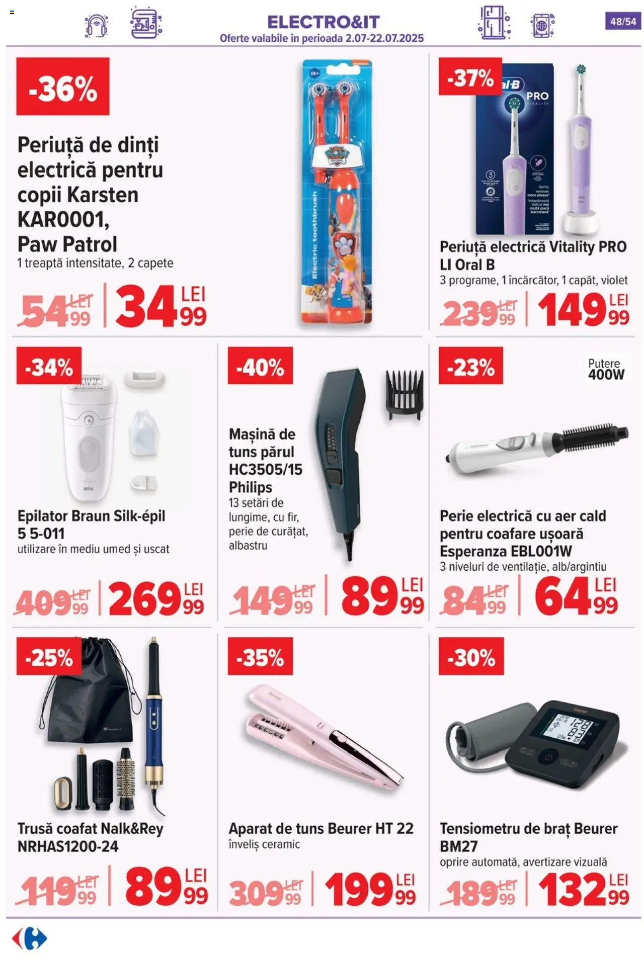 Catalog Carrefour 16 - 21 Iulie 2025 | Pagina 48 | Produse: Tensiometru, Enginar, Periuță de dinți, Mașină de tuns
