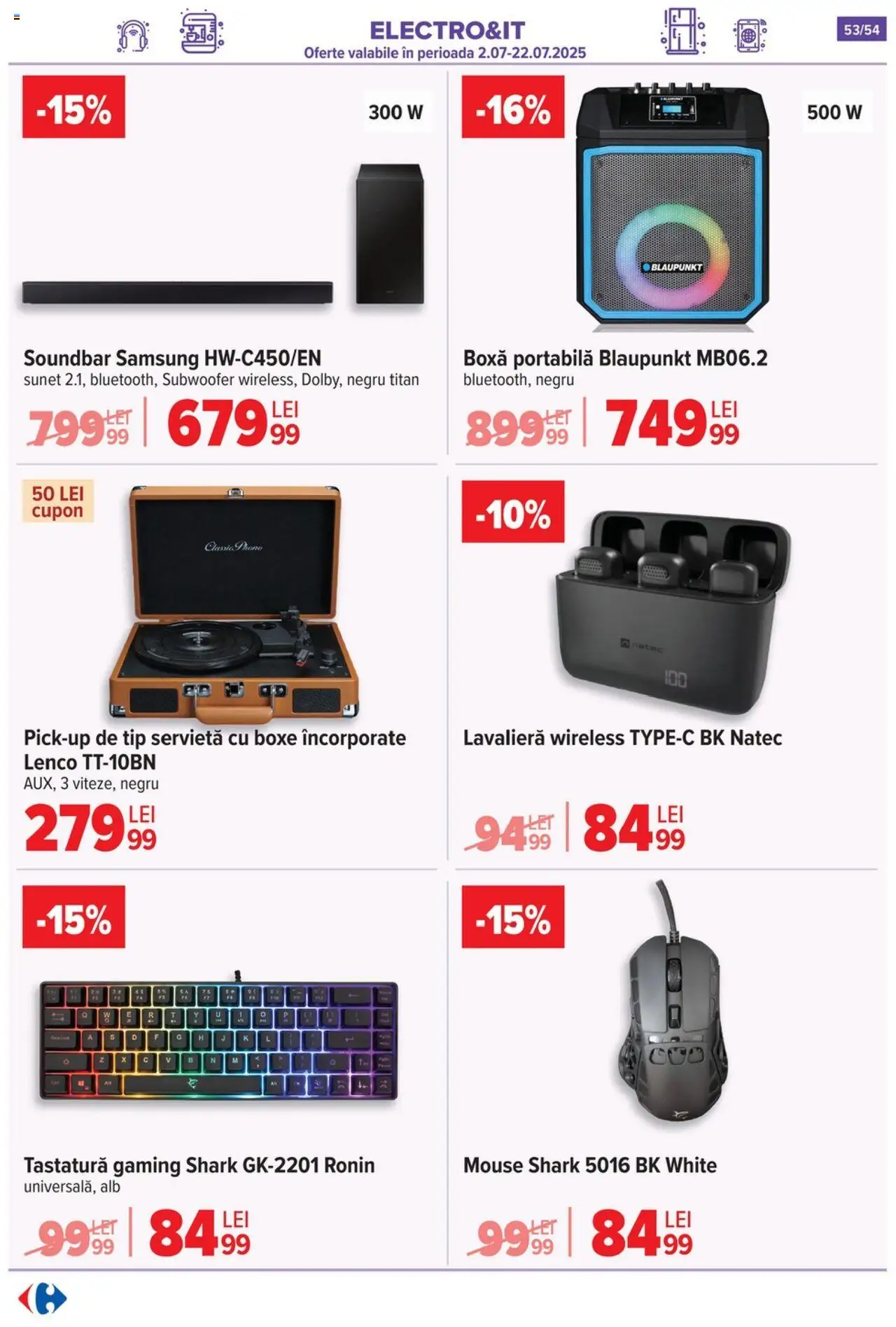 Catalog Carrefour 16 - 21 Iulie 2025 | Pagina 53 | Produse: Soundbar, Mouse, Tastatură, Boxă portabilă