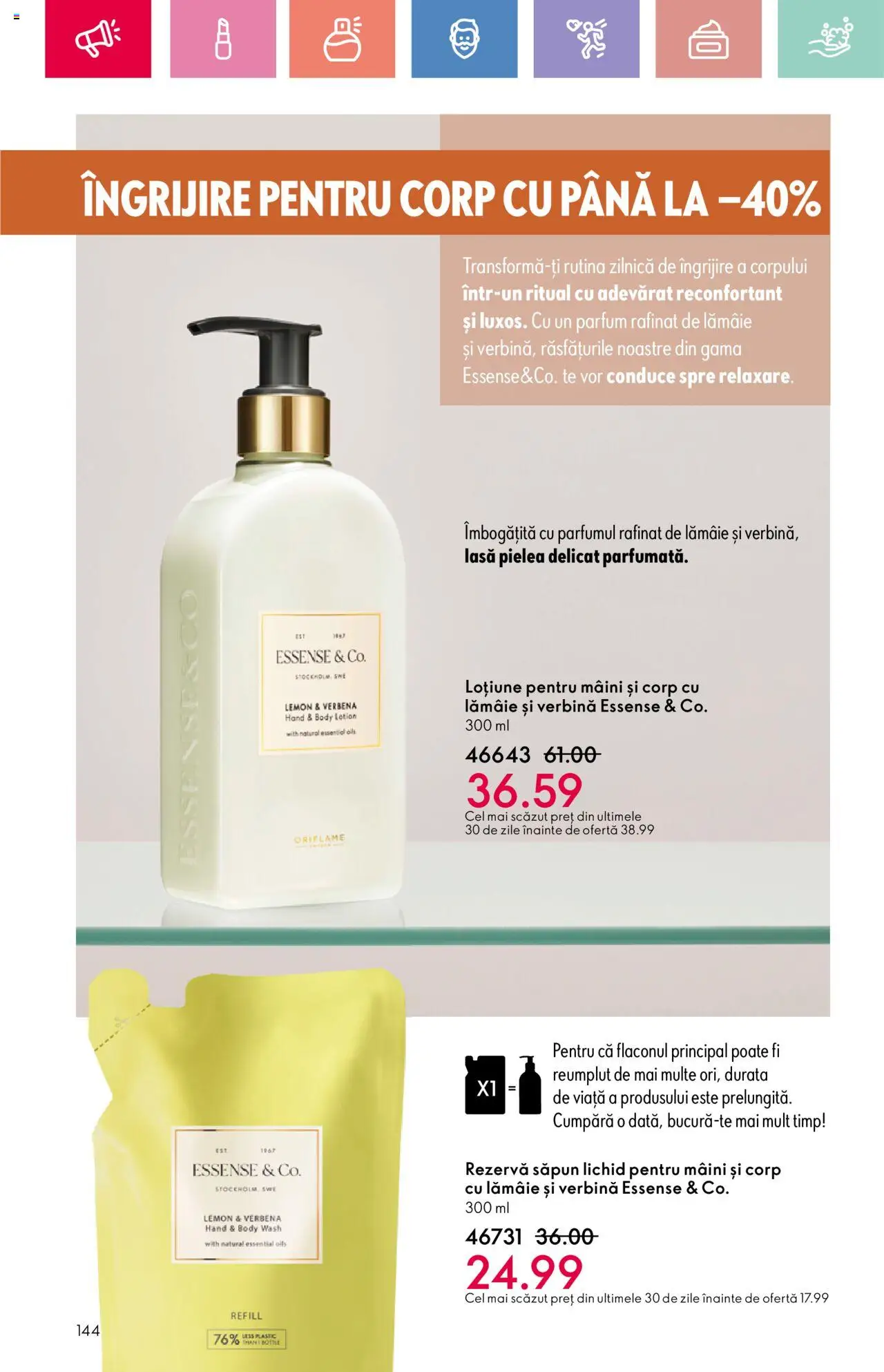 Catalog Oriflame 20 August - 8 Septembrie 2025 | Pagina 144 | Produse: Body, Parfum, Rezervă săpun, Lămâie