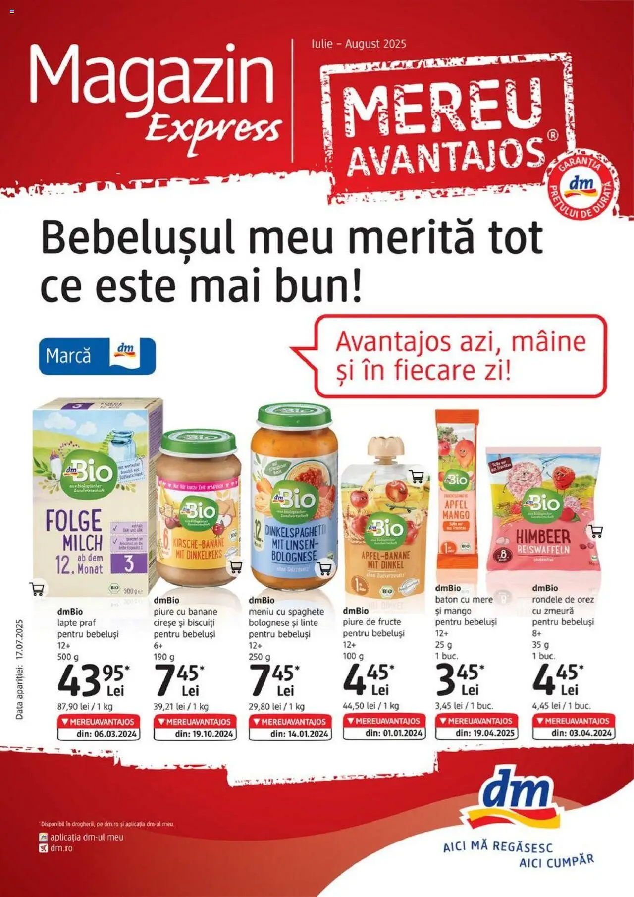 Catalog DM Drogerie Markt 17 Iulie - 11 August 2025 | Pagina 1 | Produse: Orez, Biscuiți, Fructe, Mango