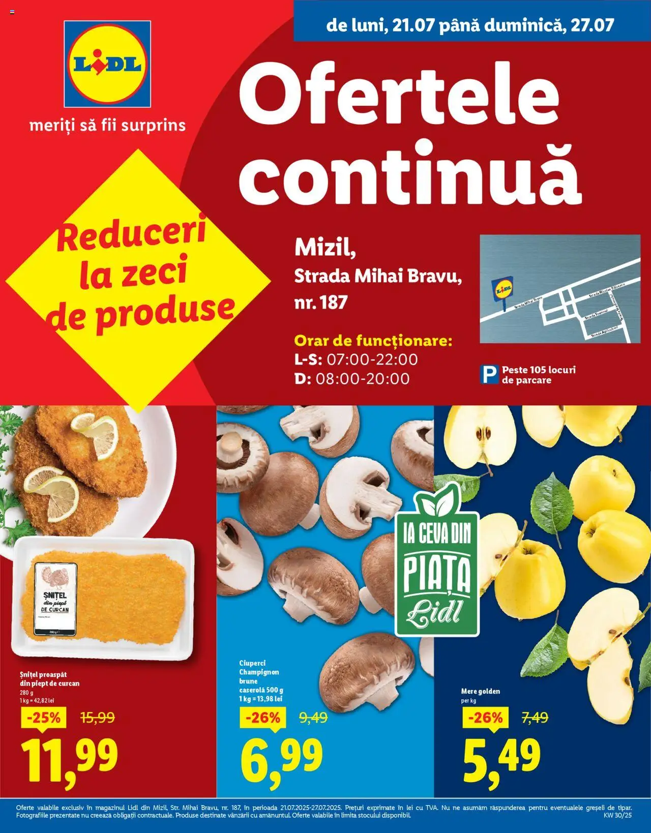 Catalog LIDL 21 - 26 Iulie 2025 | Pagina 1 | Produse: Ciuperci, Mere, Pește