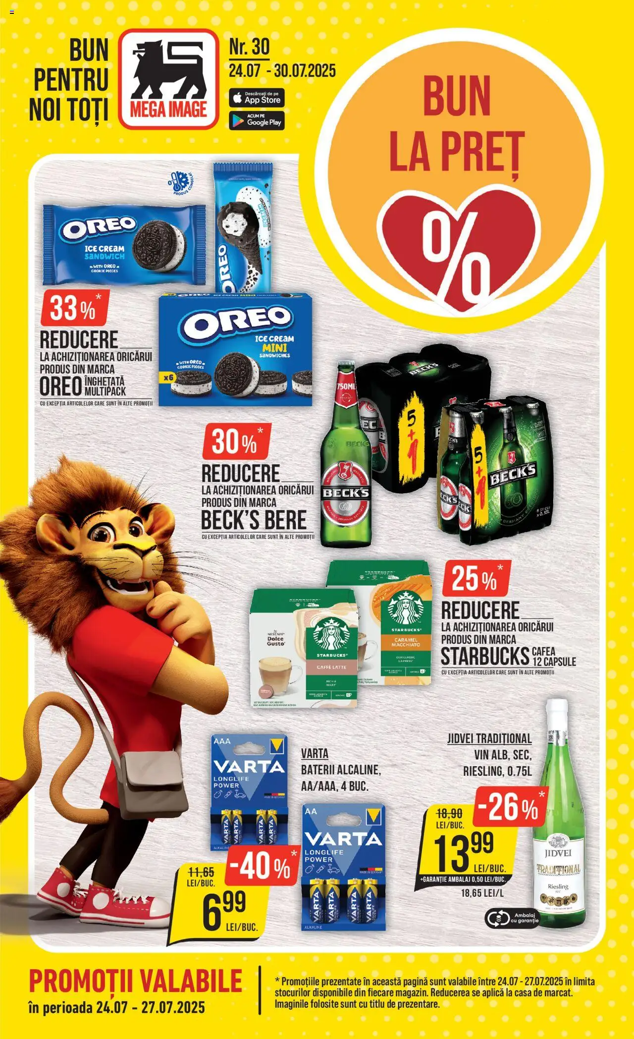 Catalog Mega Image 24 - 29 Iulie 2025 | Pagina 1 | Produse: Baterii, Cafea, Bere, Înghețată