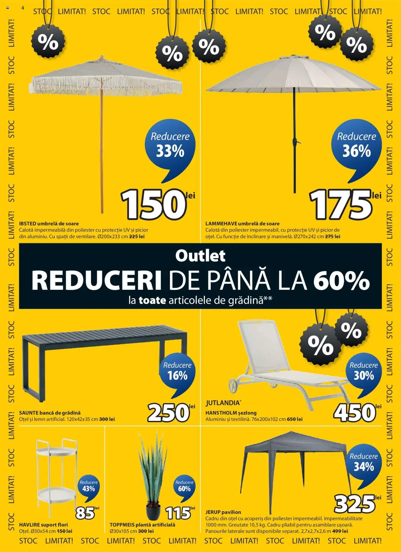 Catalog JYSK 25 Iulie - 2 August 2025 | Pagina 4 | Produse: Umbrelă, Șezlong, Pavilion, Bancă