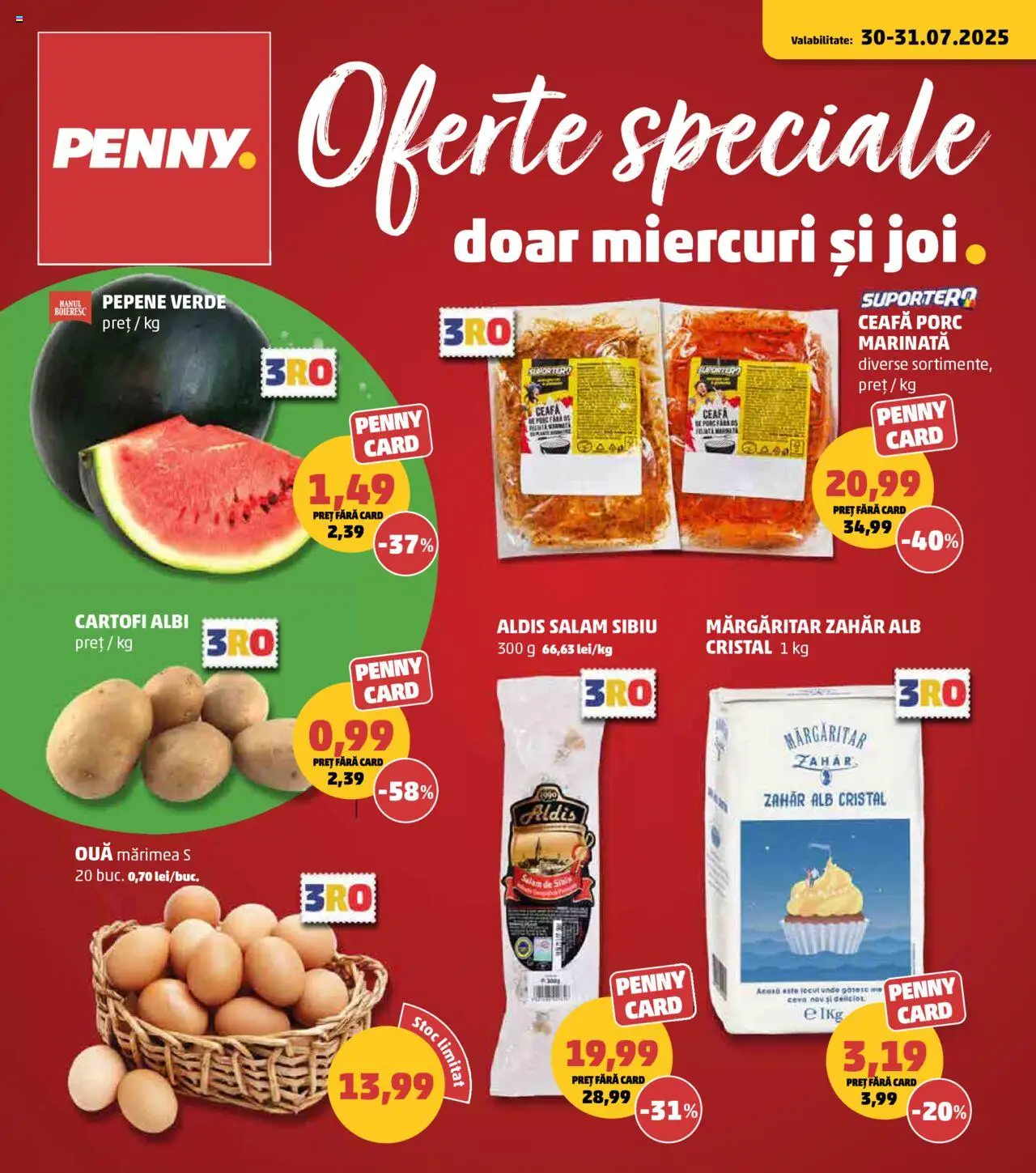 Catalog PENNY Market 1 - 7 August 2025 | Pagina 1 | Produse: Pepene Verde, Salam, Cartofi, Zahăr