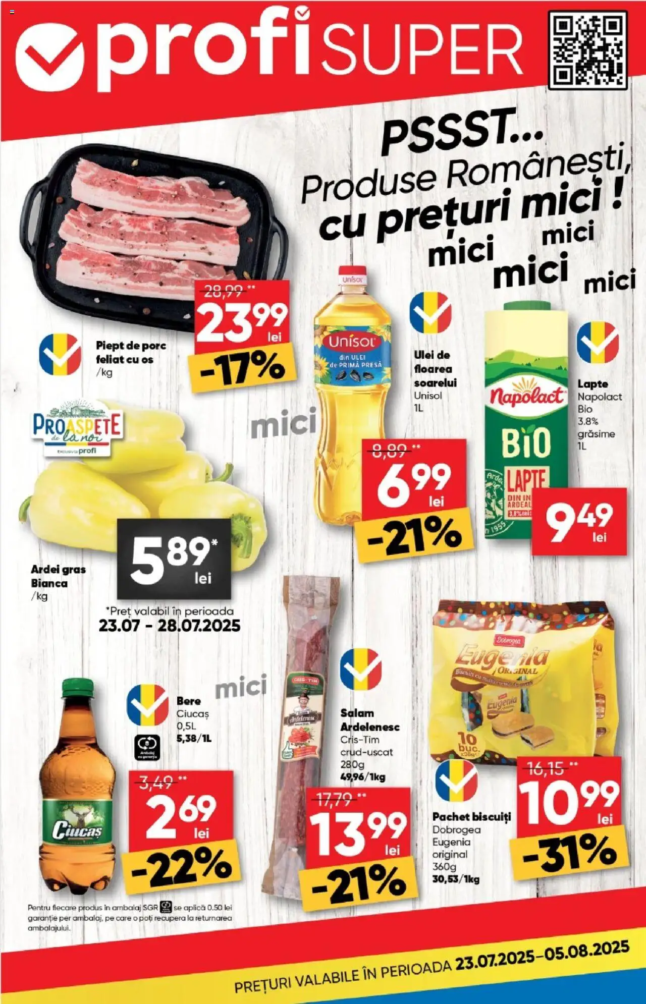 Catalog Profi 23 Iulie - 4 August 2025 | Pagina 1 | Produse: Mici, Ardei, Bere, Biscuiți