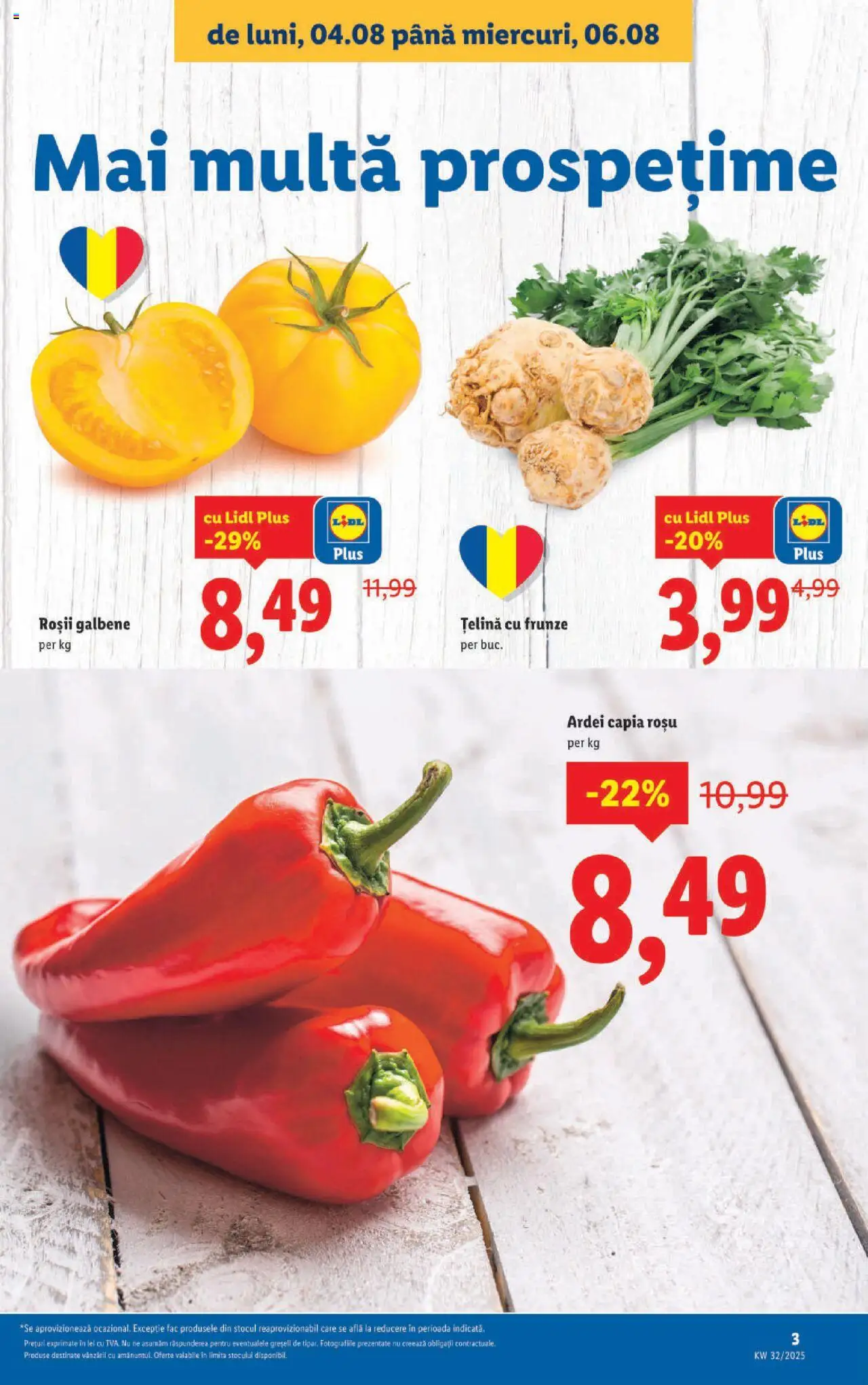 Catalog LIDL 4 - 9 August 2025 | Pagina 3 | Produse: Țelină, Ardei, Konuşturucu Kuş Yemleri, Roșii
