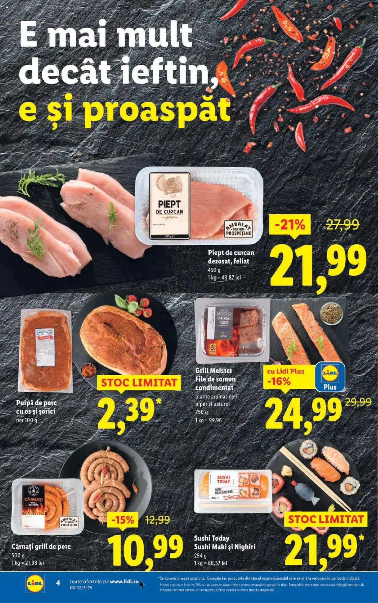 Catalog LIDL 4 - 9 August 2025 | Pagina 4 | Produse: Sushi, Piper, Cârnați, Usturoi