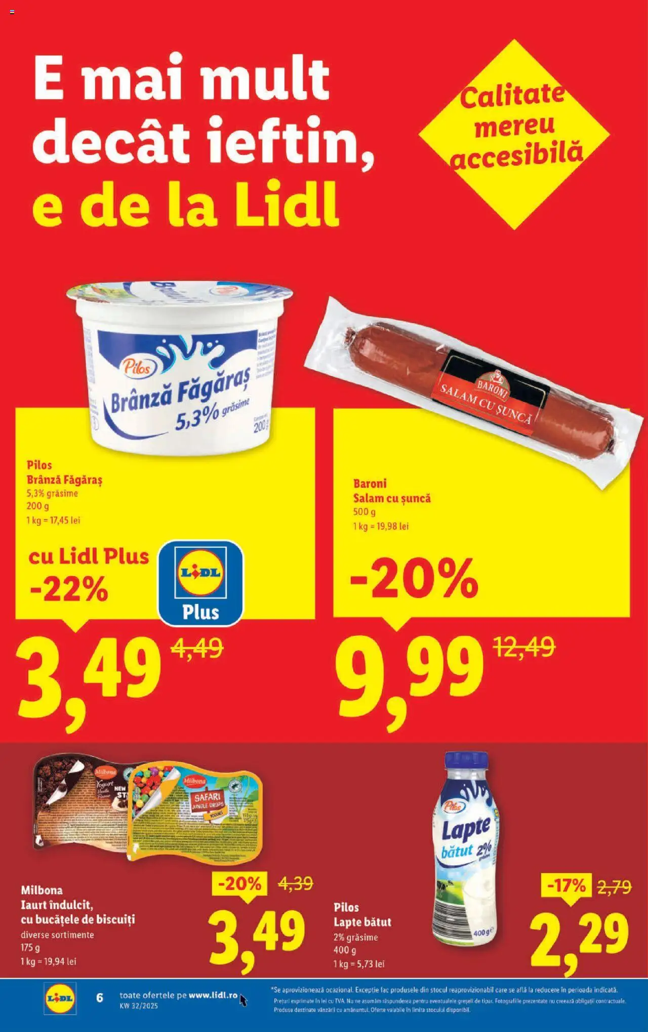 Catalog LIDL 4 - 9 August 2025 | Pagina 6 | Produse: Lapte, Brânză, Iaurt, Șuncă