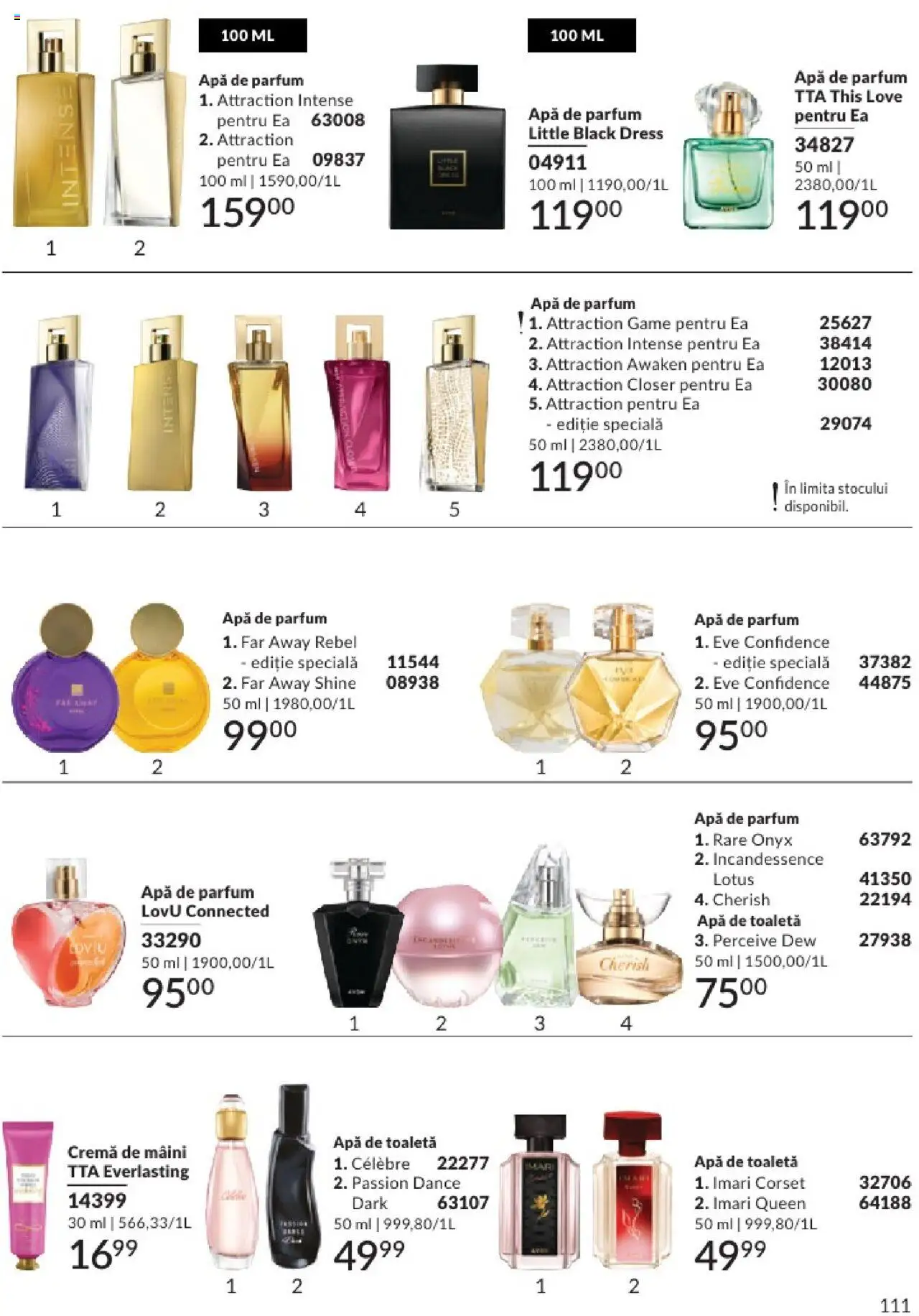 Catalog Avon 1 - 30 August 2025 | Pagina 111 | Produse: Apă de parfum, Apă de toaletă, Cremă, Cremă de mâini