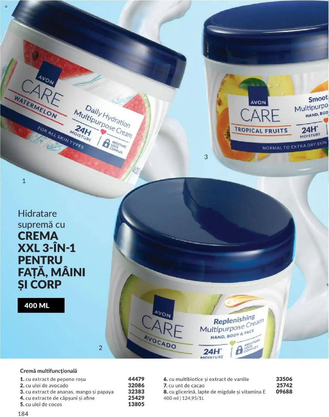 Catalog Avon 1 - 30 August 2025 | Pagina 184 | Produse: Ulei, Căpșuni, Cacao, Boncuklu Oyuncakları