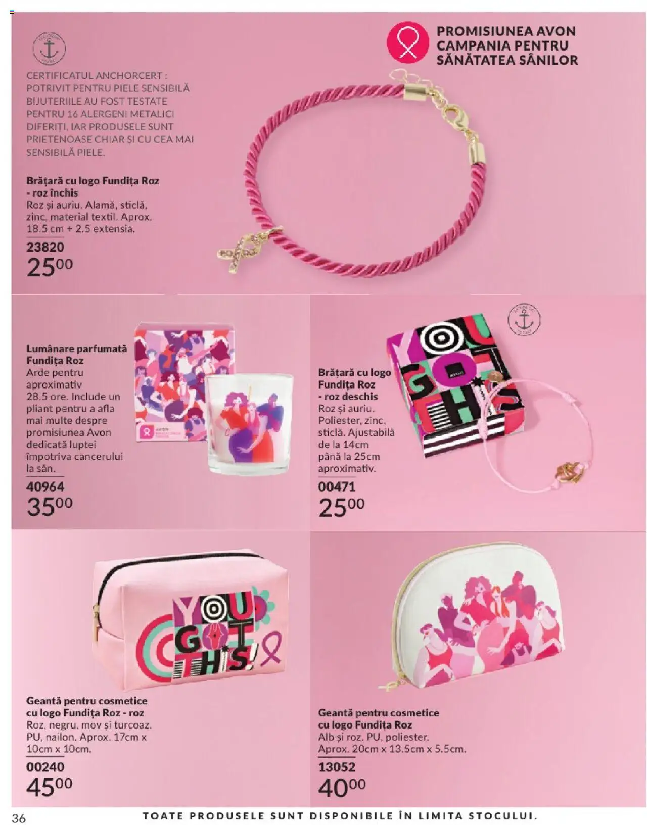 Catalog Avon 1 - 30 August 2025 | Pagina 36 | Produse: Geantă pentru cosmetice, Geantă, Brățară, Lumânare
