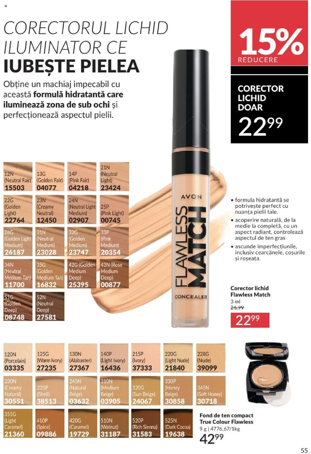 Catalog Avon 1 - 30 August 2025 | Pagina 55 | Produse: Fond de ten, Machiaj, Concealer, Iluminator